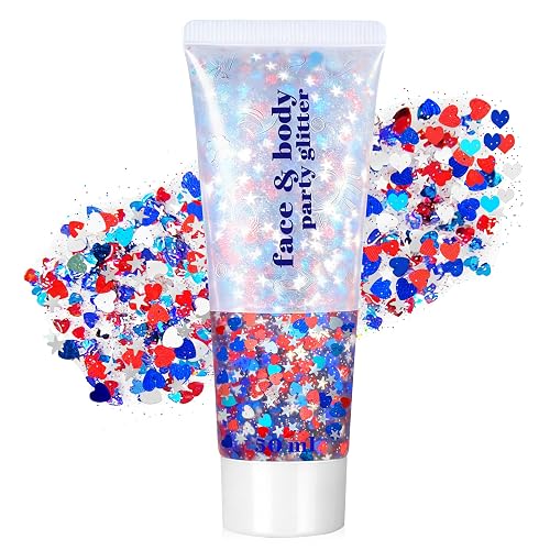Go Ho Red White and Blue Face Body Hair Glitter,Patriotic