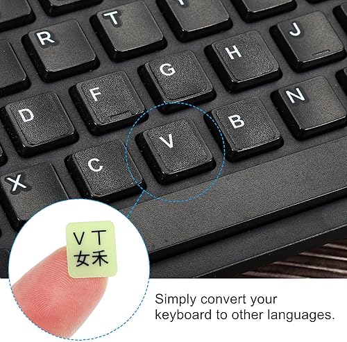 Miniatura 4 de PATIKIL Calcomanías chinas para teclado que brillan en la oscuridad, paquete de 2 fundas de repuesto universales luminosas para teclado para