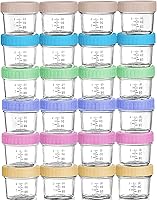 Vista 1 de WILLDAN Tarros de vidrio para almacenamiento de alimentos para bebés con tapas (4 onzas, juego de 24 unidades) para aperitivos, puré, recipientes