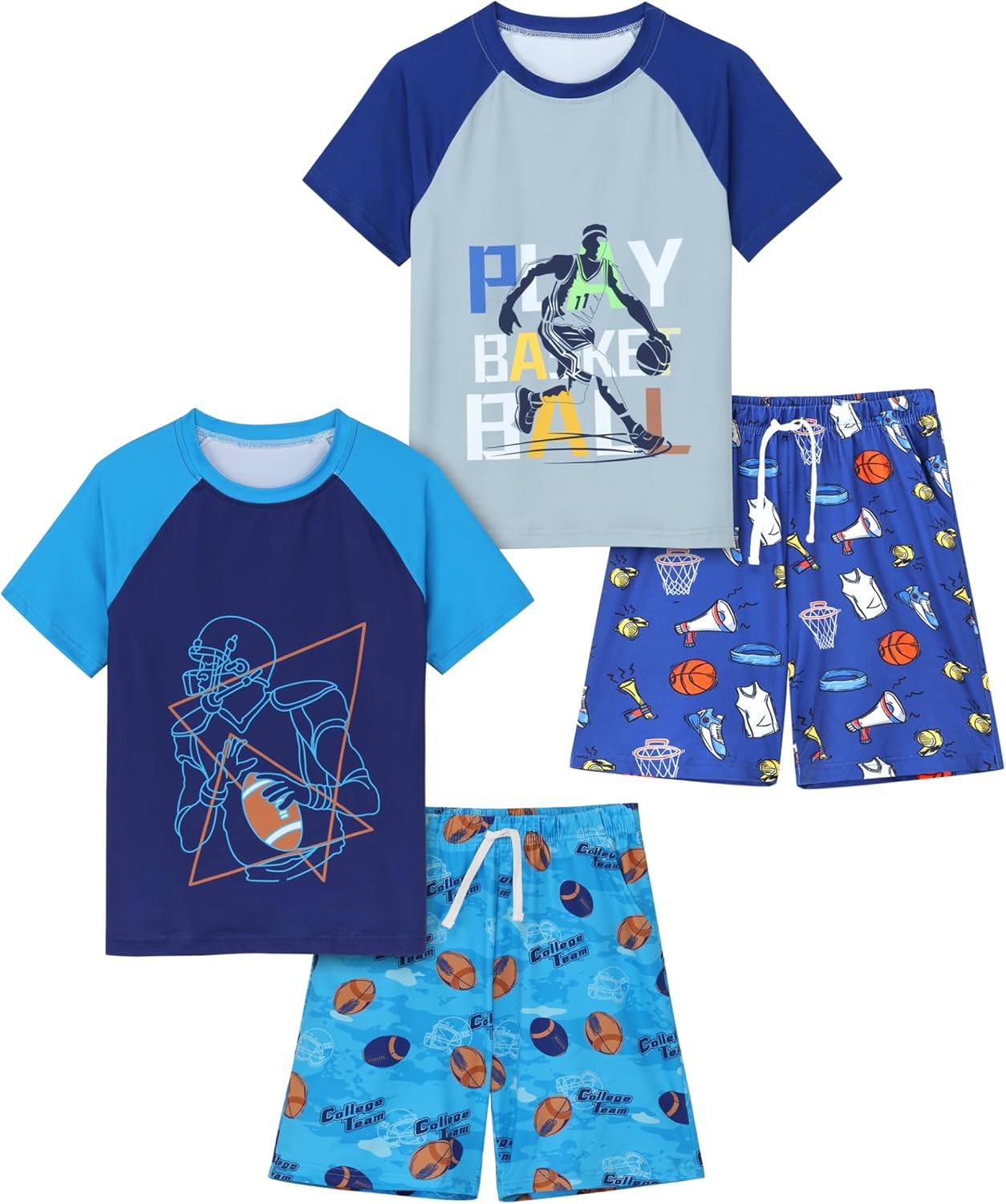 Cooraby 4 Pieces Boys Pajamas Shorts with Drawstring Pockets and Short Sleeve Shirts Teens Loungewear Shorts and Shirts Set