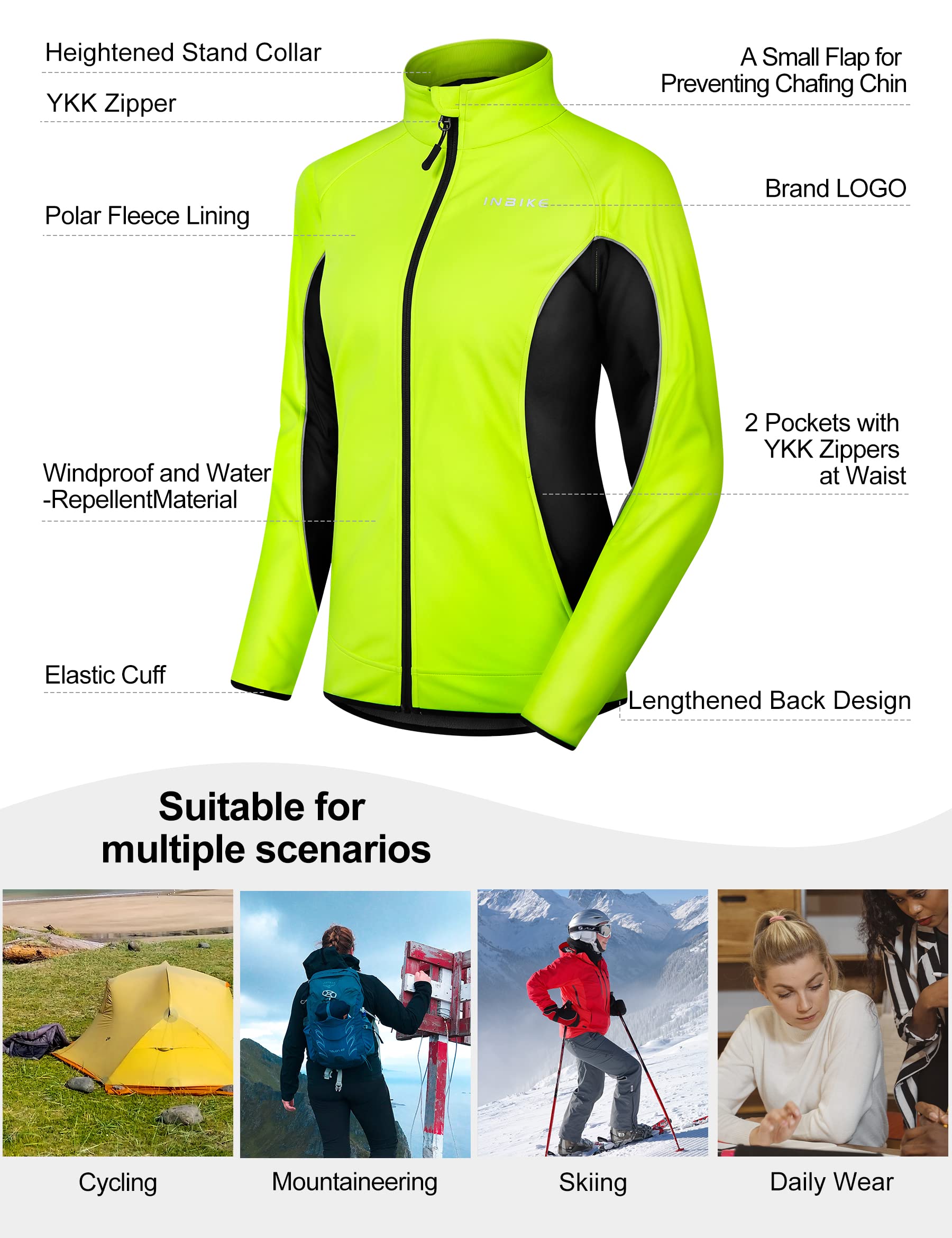 INBIKE Veste de Vélo Femme Hiver Thermo Réfléchissant Hydrofuge Coupe-vent Respirant Veste de Cyclisme WJ802