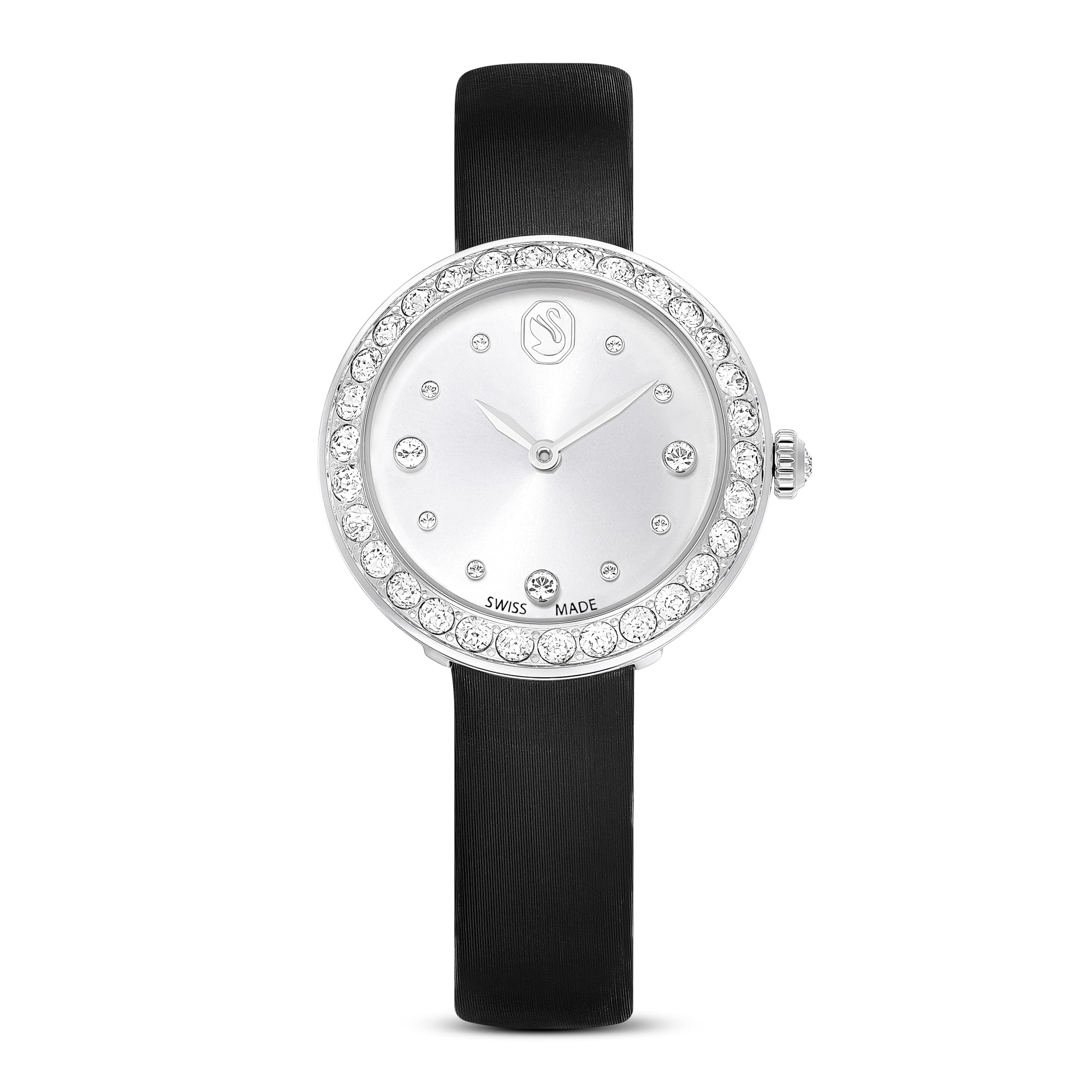 Swarovski Matrix Tennis Watch, Swiss-Made & Water-Resistant Stainless Steel Wristwatch in a Silver-Tone Finish with Clear Crystals and Black Leather Strap, Part of The Matrix Collection