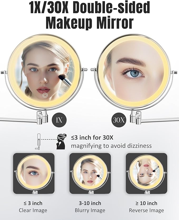 Espejo de Maquillaje con Luz LED de Pared 8" 30X/1X miniatura 3