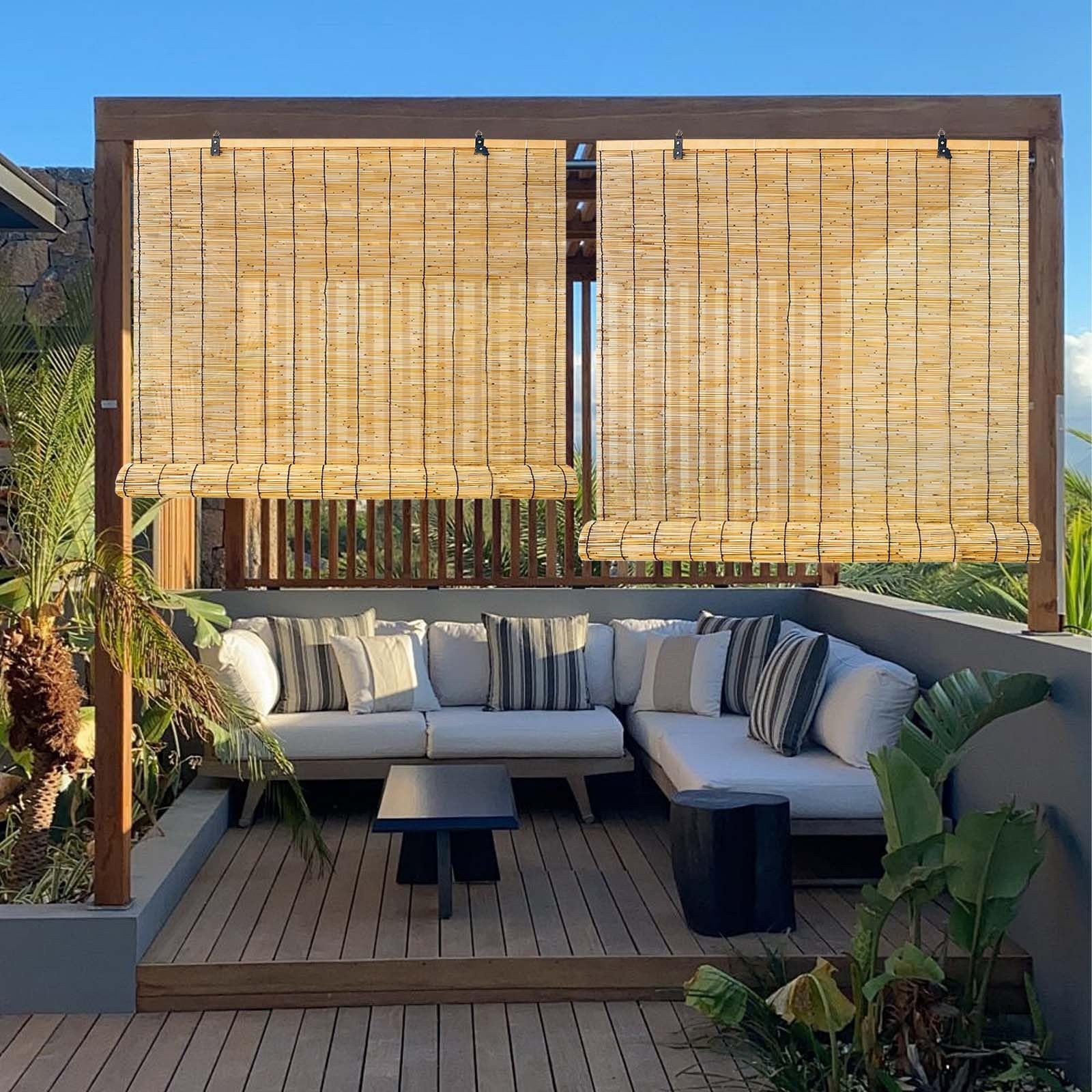 Bamboo Roll up Shades for Patio 40 50 60 70 80 90 100 110 120 130 140 150 160 170cm Breathable Natural Roman Blinds for Windows Waterproof Outdoor Reedcurtains with Lift Sun Protection Privacy Screen(