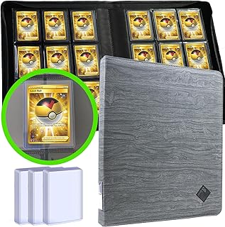 Toploader Binder with Zipper - Trading Card Top Loader Ringless Binder - 9 Pocket Double Sided Pages Holds 252 Cards in 3x4 Inch Toploaders - Compatible with MTG, YugiOh, Sports Cards (Gray)