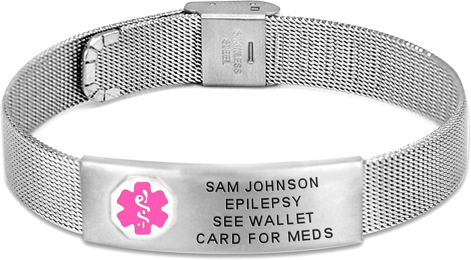 Divoti Custom Engraved Medical Alert ID Bracelet for Men & Women | 316L Stainless Steel Titanium Medical ID Jewelry | Red Caduceus with Buckle Clasp Mesh Chain | Adjustable & Personalized Engraving