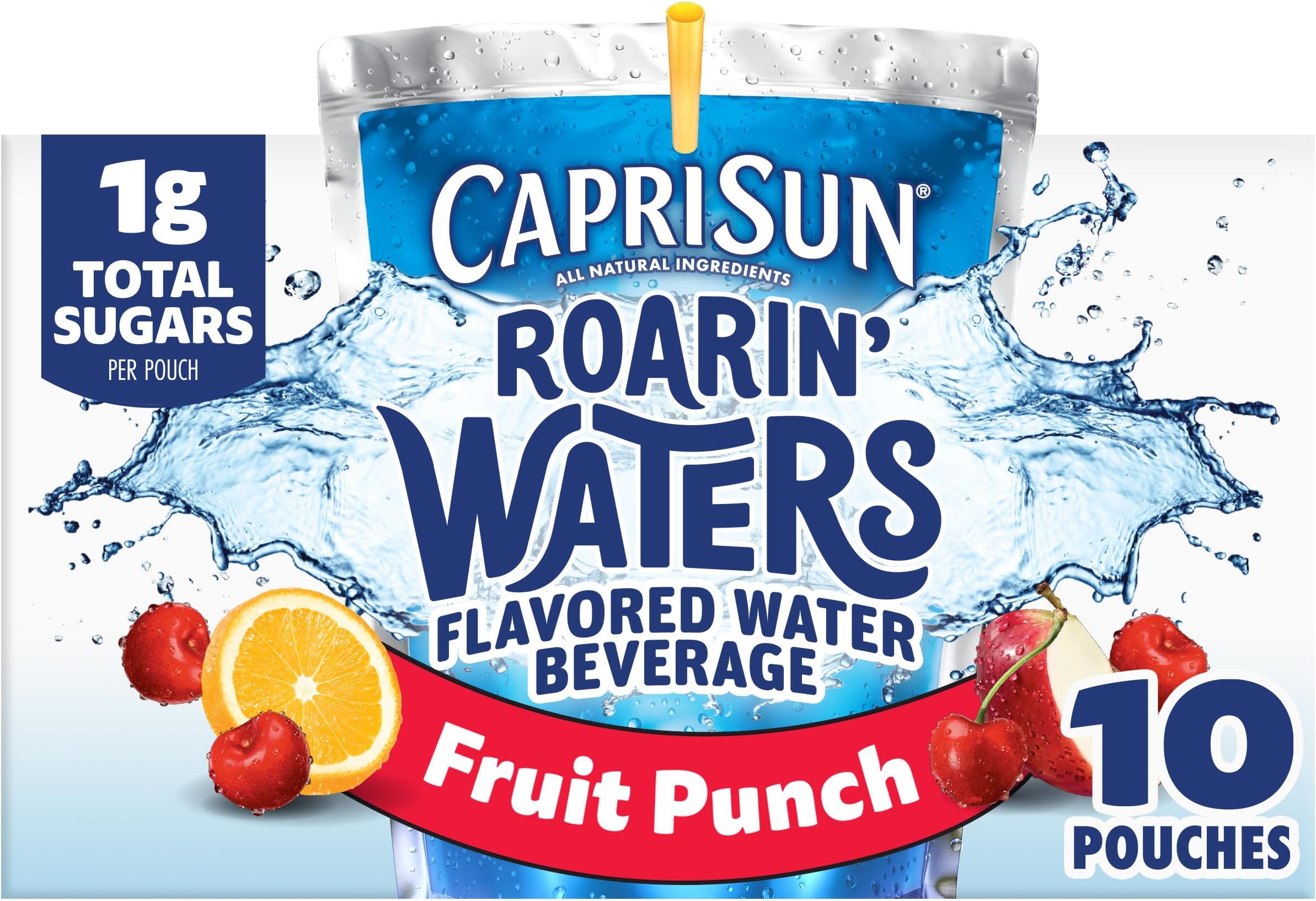 Roarin' Waters Fruit Punch Flavored with other natural flavor Water Beverage, 10 ct Box, 6 fl oz Drink Pouches