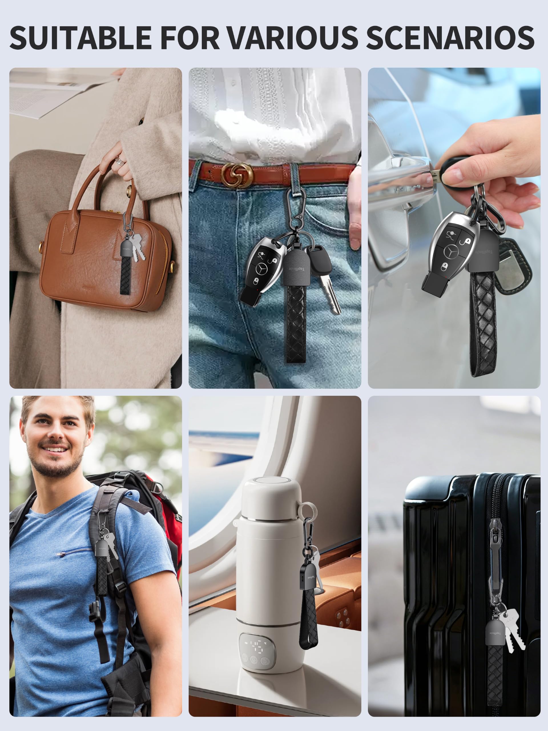TopMade Porte-clés anti-perte, fonctionne avec Apple Find My et Google Find Hub, porte-clés de voiture en cuir de qualité supérieure, rechargeable, localisateur de clés Bluetooth, étanche IP67, noir