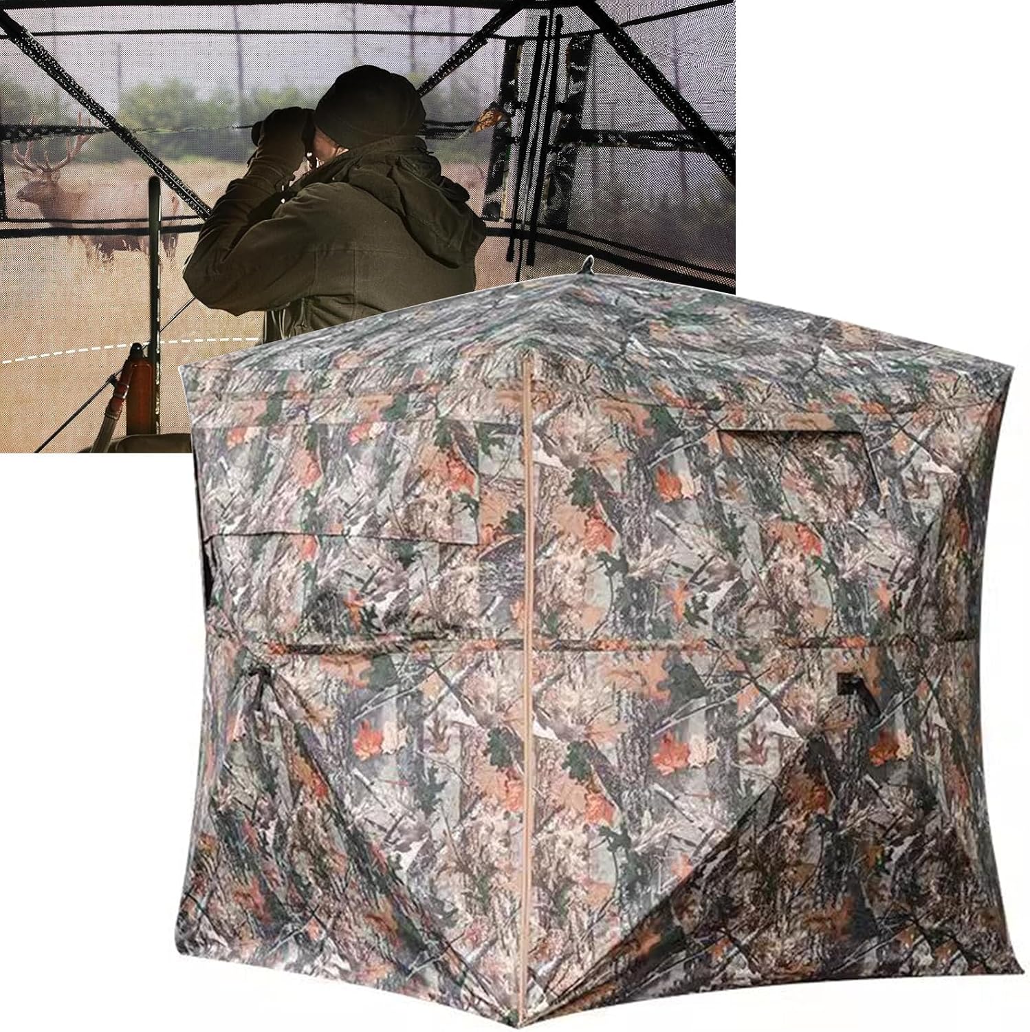 Camping Tent Hunting Blind 2-Person Portable See Through Ground Blind with Small Silent Sliding Window, Pop Up Hub Turkey Deer Blinds Tent