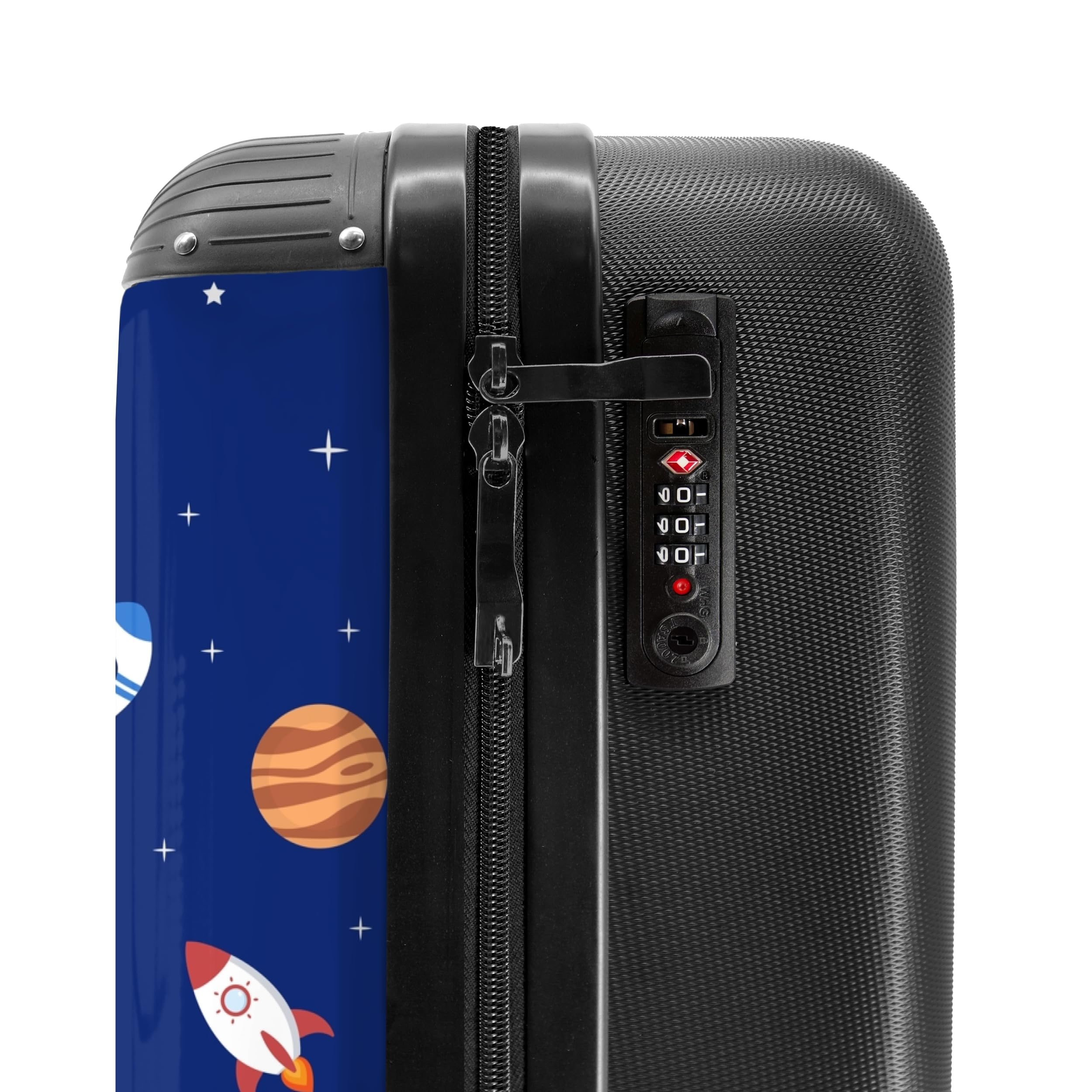 NoBoringSuitcases.com Kinderkoffer, Reisekoffer Personalisiert, Kinderkoffer Jung, Kindertrolley, Handgepäck 55x40x20 cm (Astronaut - Dunkelblau)