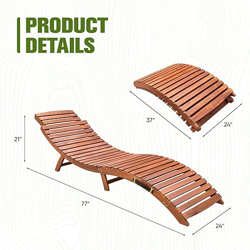 Miniatura 3 de Devoko Tumbona para patio, piscina, sala de estar plegable de madera para exteriores, silla impermeable (2 piezas)