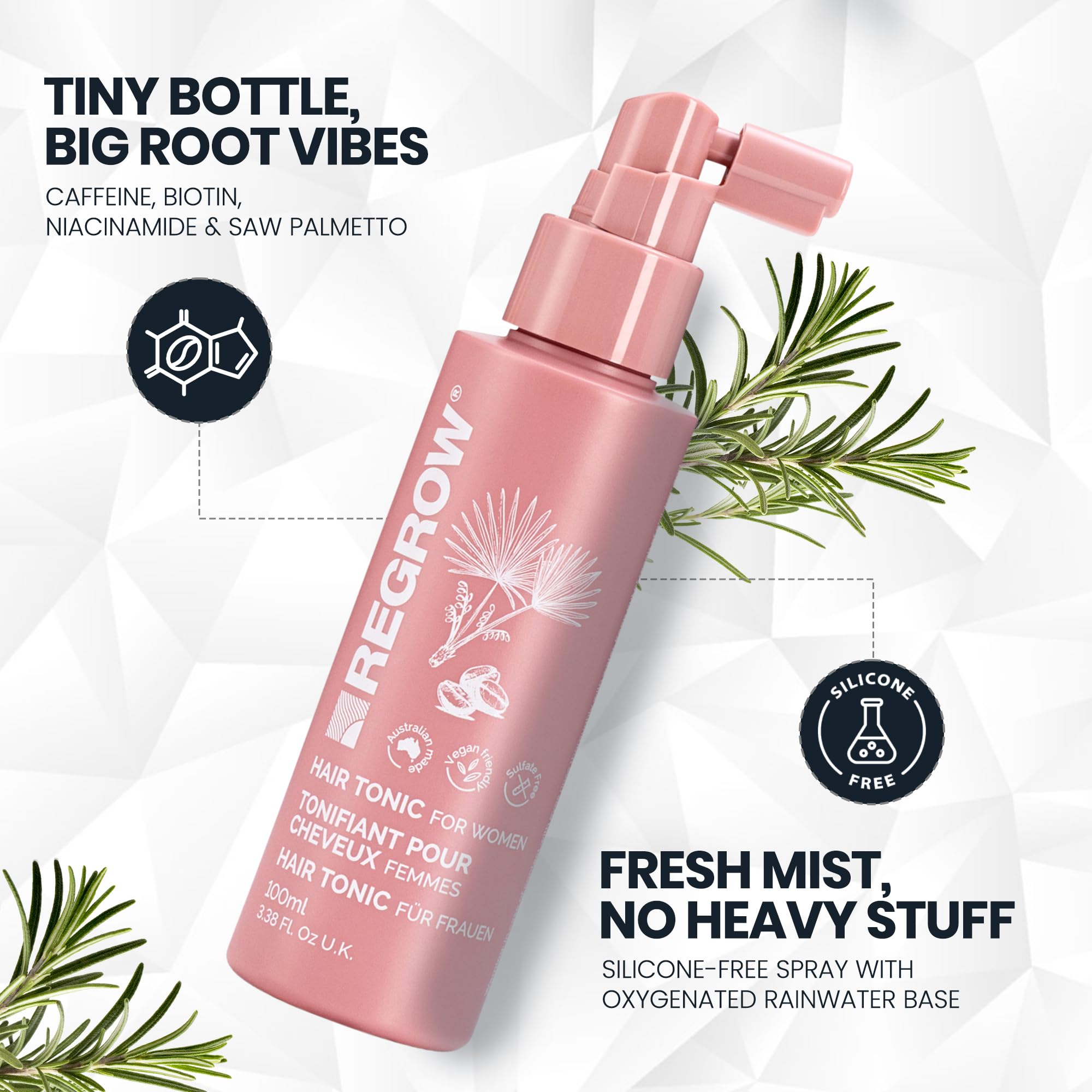 Haarwasser für Frauen – Für dickeres, kräftigeres Haar, revitalisiert und pflegt die Kopfhaut mit Koffein, Biotin und Niacinamid, hilft gegen Haarausfall, 100 ml
