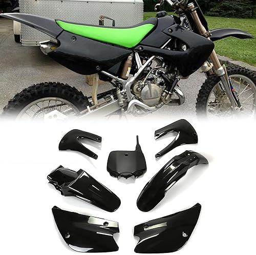 KUAFU Kit de plástico Carenado Carrocería compatible con Kawasaki KX85 2001-2013, Kawasaki KX100 2001-2013 (negro)