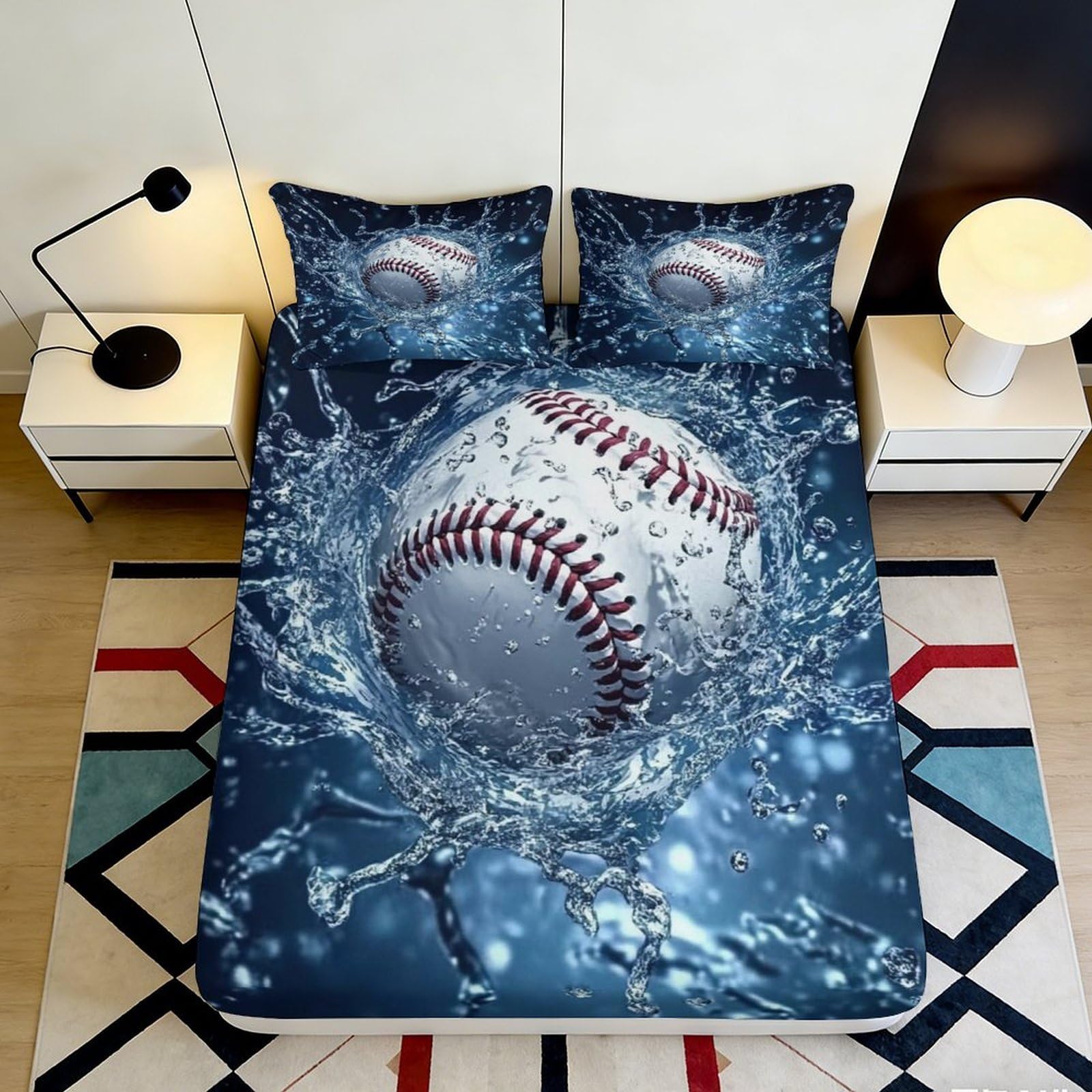 Jqzkxnhpbr Style-8 3D Printed Baseball Splash Fitted Sheet Microfiber Soft Anti-Slip Bed Cover For Bedroom Dorm Mattress Decoration 90X200x25cm