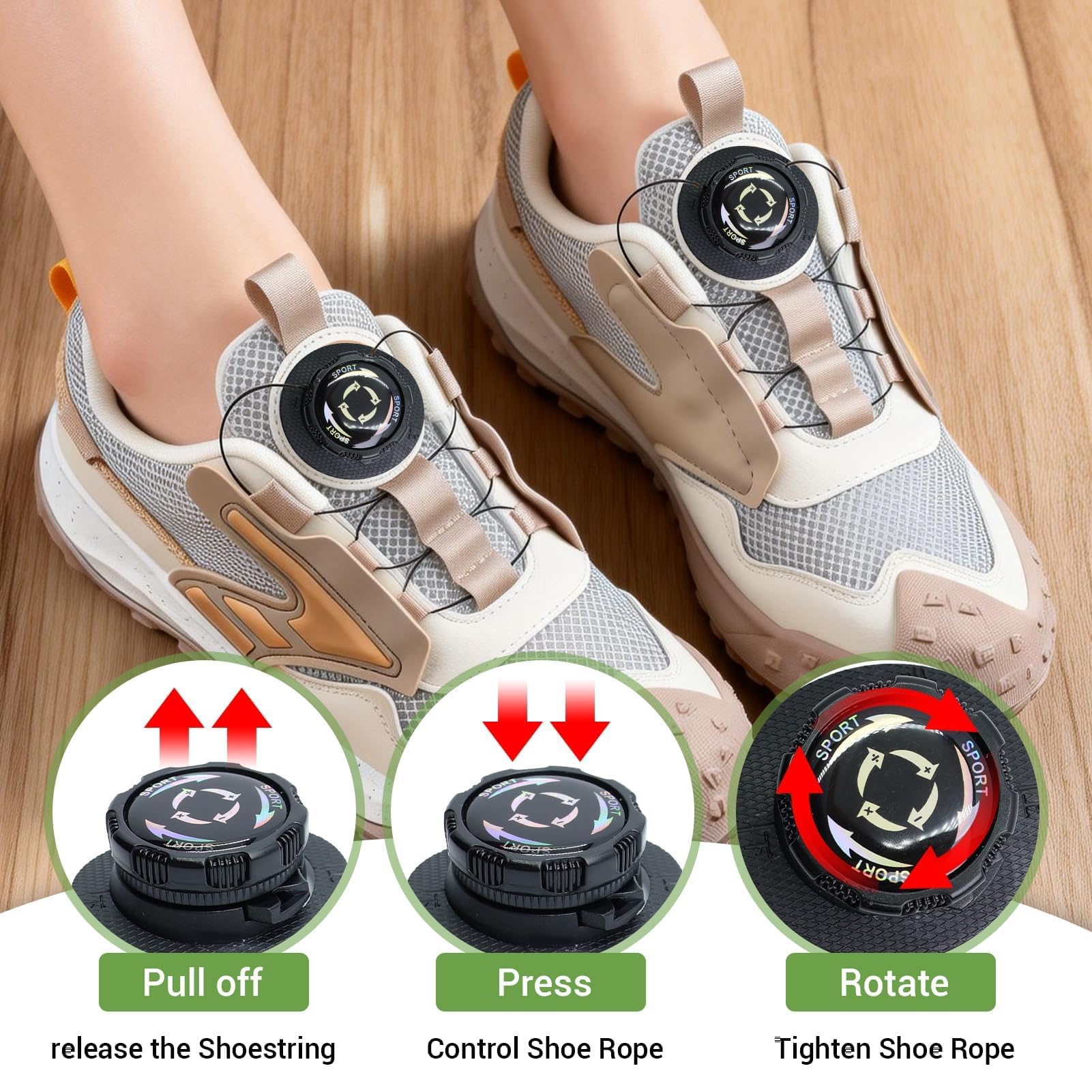 Lote de 6 Cordones Automáticos con Cierre Rotativo, Cordones sin Nudos con Hilo Metálico, Color Negro, Ajuste Rápido Para Niños y Adultos, Zapatos Deportivos y de Trabajo — view 4
