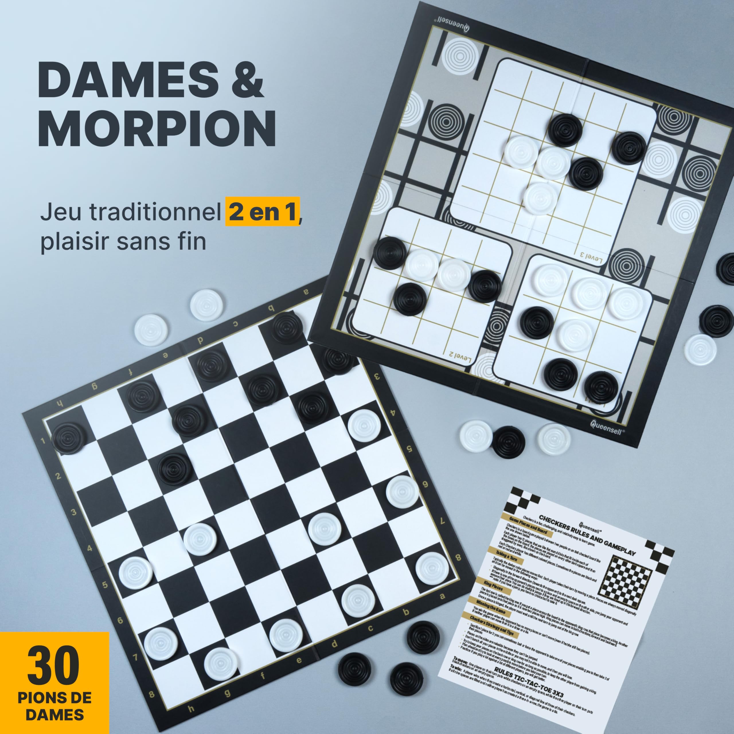 Jeu de Dames avec 30 Pions - Jeu de Société Classique pour Enfants Et Adultes