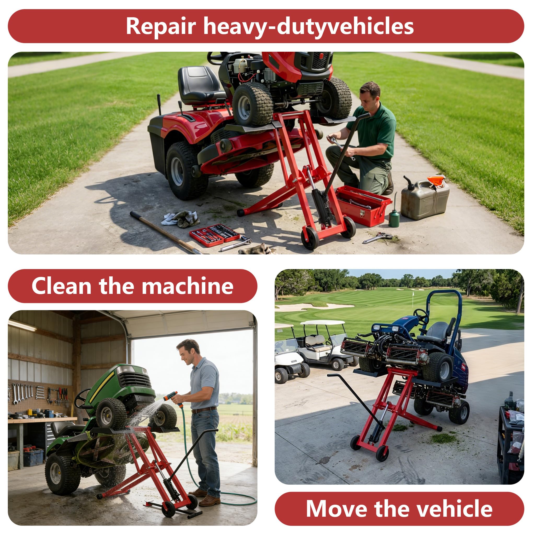 UISEBRT 3 in 1 Hydraulik-Heber, Mobile Hebebühne mit 3 verstellbare Höhen bis 65.5 cm,Quad Hebebühne mit hydraulischem Wagenheber,Motorradheber bis 227 kg für ATV, Rasenmäher, Motorräder