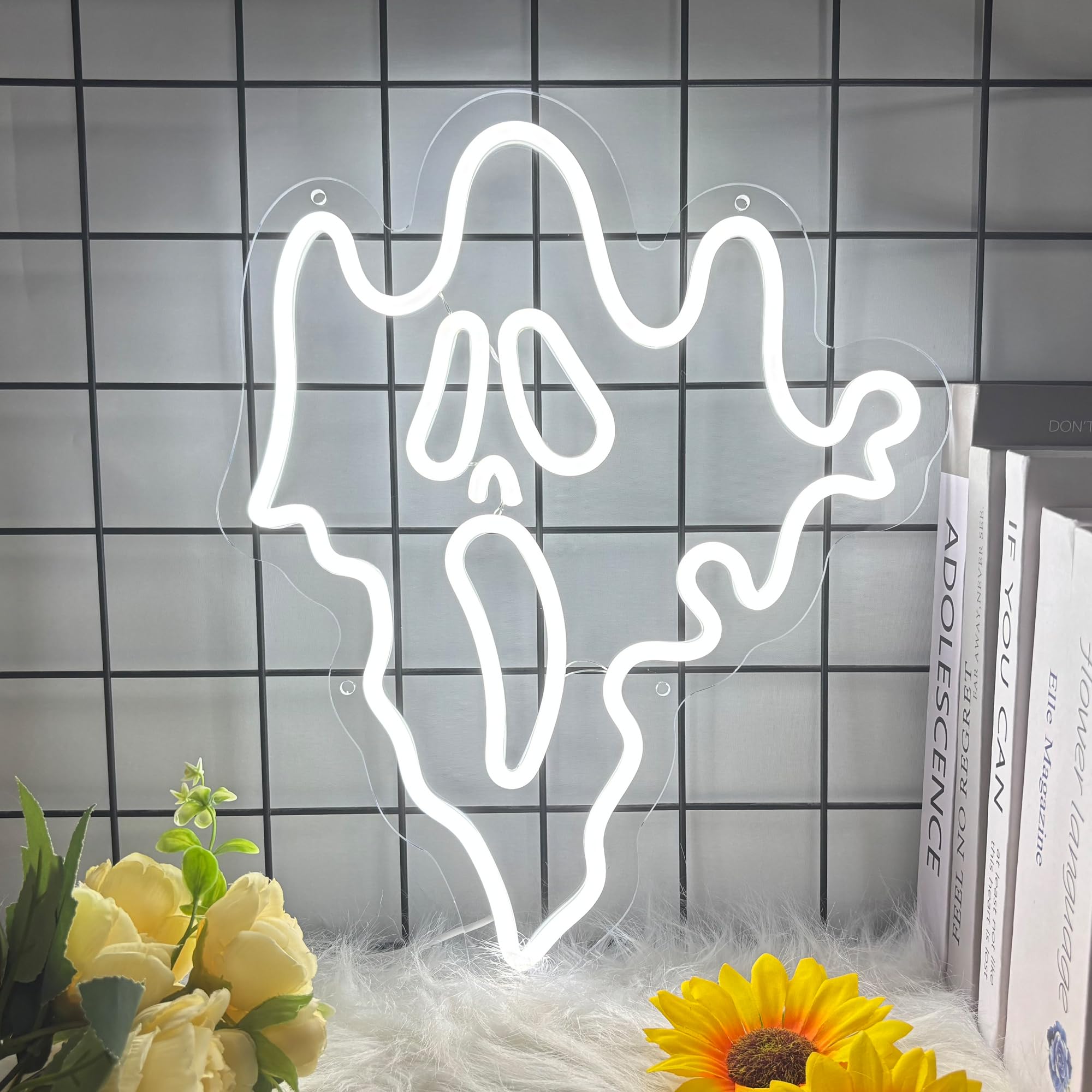 Ghost Neon Sign, Ghost Neon Signs for Wall Decor, ET Dimmable Neon Light for Bedroom, Game Room, Kids Room, Bar Decoration, USB Powered Light Up Signs for Party Decor — image 1