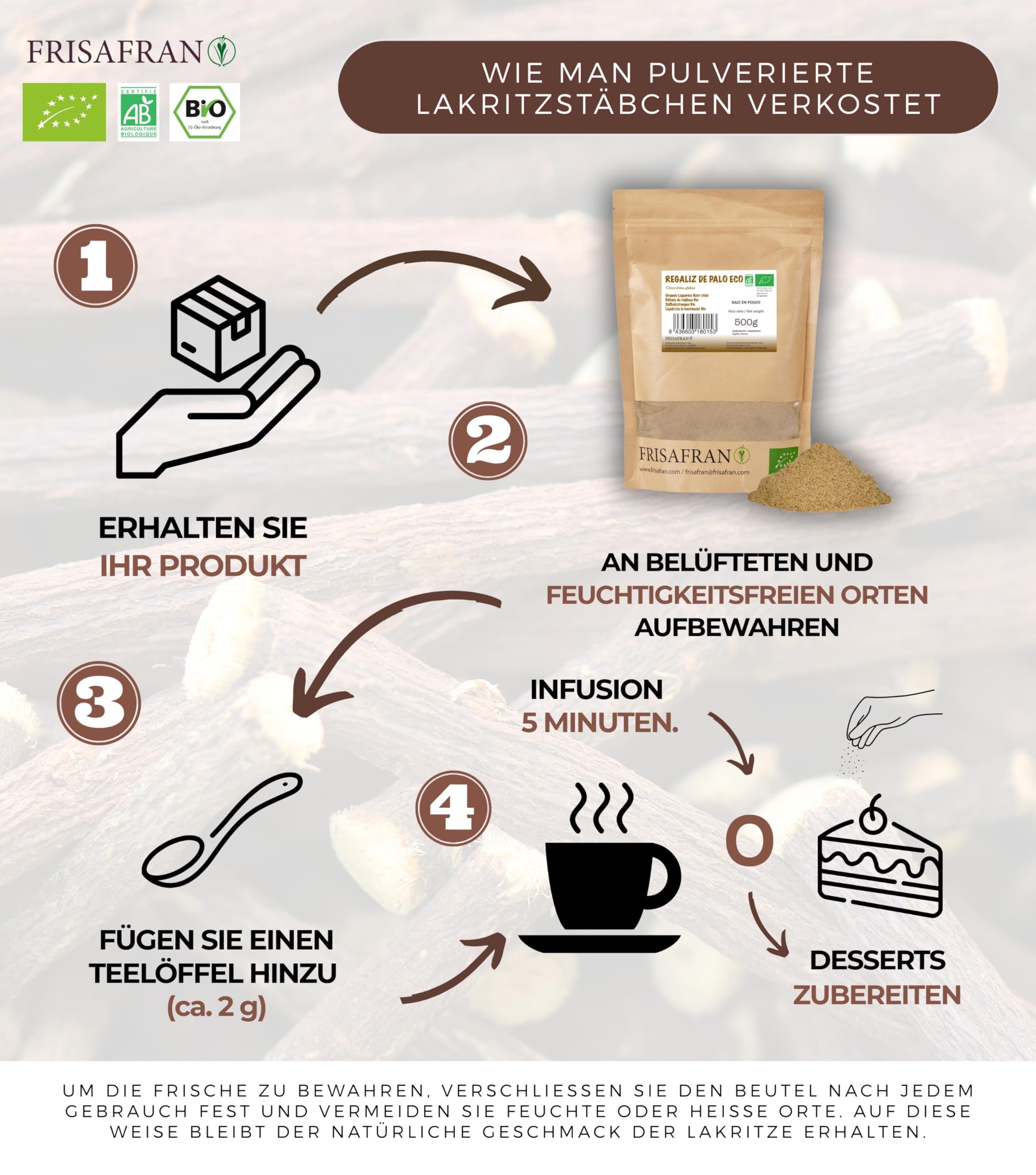 FRISAFRAN | BIO Süßholzwurzel gemahlen | 2kg | Gemahlene Süßholzwurzel | süßholzstangen pulverisiert | Lakritz Pulver | Lakritzwurzel | Licorice Root | geschnitten | Lakritze Pulver | Lakrids Pulver