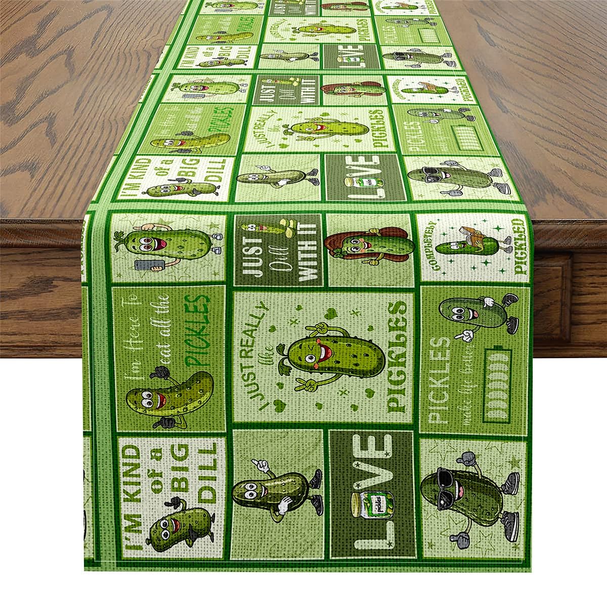 Erosebridal Pickles Table Runner Table Center Decor,Pickled Cucumber Table Runners,Cartoon Cucumber Rectangular Runner,Delicious Pickles Dresser