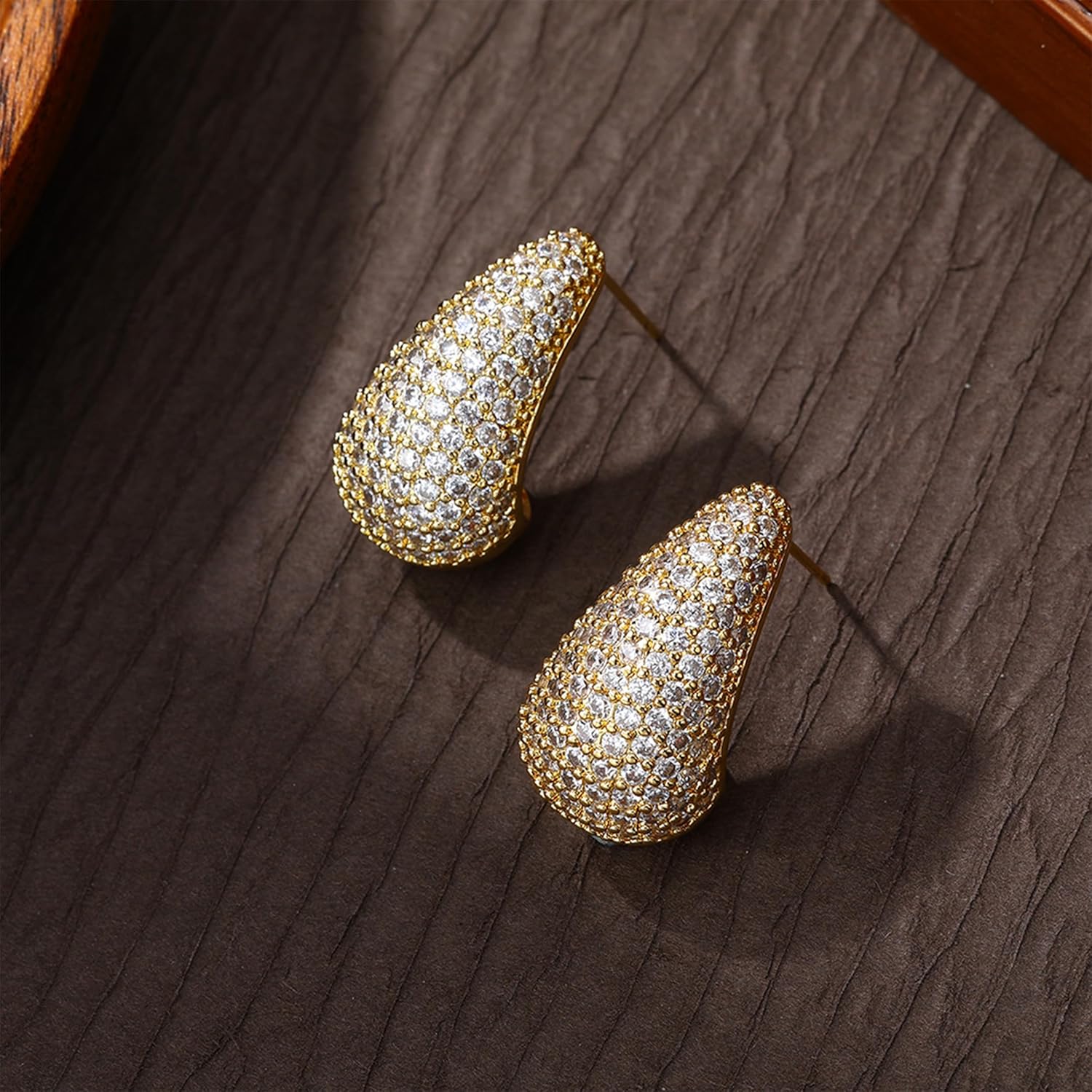 Chunky Gold Hoop Earrings for Women, Rhinestone Teardrop Earrings Dupes Lightweight Water Drop Earrings for Women Trendy Tear Drop Dangle Earrings Hypoallergenic Jewelry for Women - Image 7