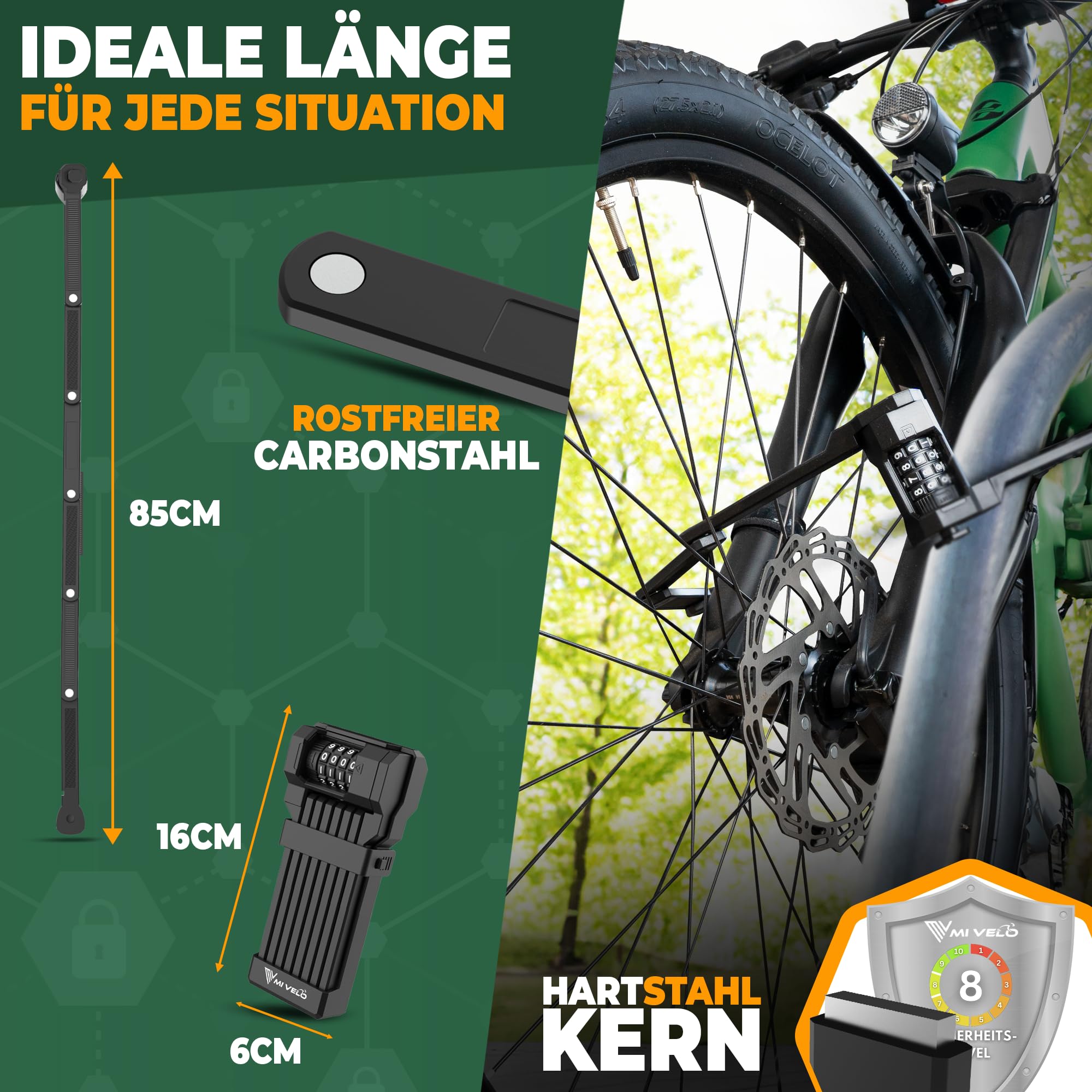 Antivol Trotinette/Vélo Électrique JABNOW – Câble Acier 115 Cm, Double Mousqueton, 3 Clés – Pour Scooter, Portail, Poussette