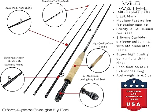 Miniatura 2 de Wild Water Caña de pesca con mosca serie AX  IM8 grafito en blanco  Cañas de 34567891012 peso  Cañas de peso medio de 5 pies 6 pulgadas7891011 pies