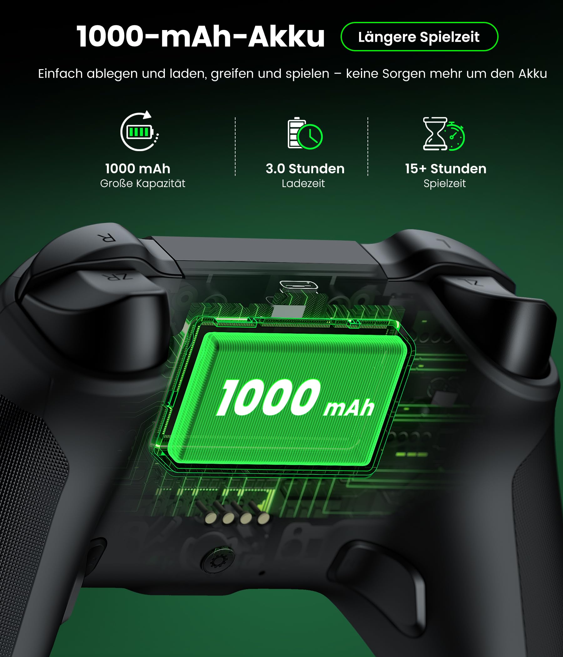 HASACOOL Switch 2 Controller mit Ladestation – Hall-Effekt Joysticks, 1000Hz Polling Rate, 1000mAh Akku, Makro-Back-Tasten, Trigger-Sperre & Gyro-Aufwachfunktion für Switch/Switch 2/OLED/Lite