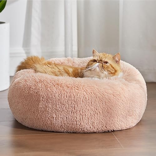 Vista 211 de Bedsure - Cama relajante para perros medianos, lavable, tipo dona, cama para gato, antideslizante, redonda, afelpada, mullida, de piel sintética