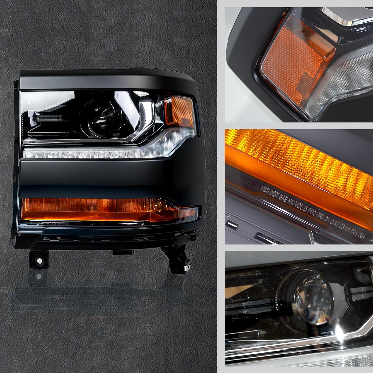 HID/Xenon Headlight Assembly Compatible with 2016 2017 2018 Chevy Silverado 1500 Headlamp Black Housing Replacement Head Light Driver and Passenger Side W/O Bulbs (Black)