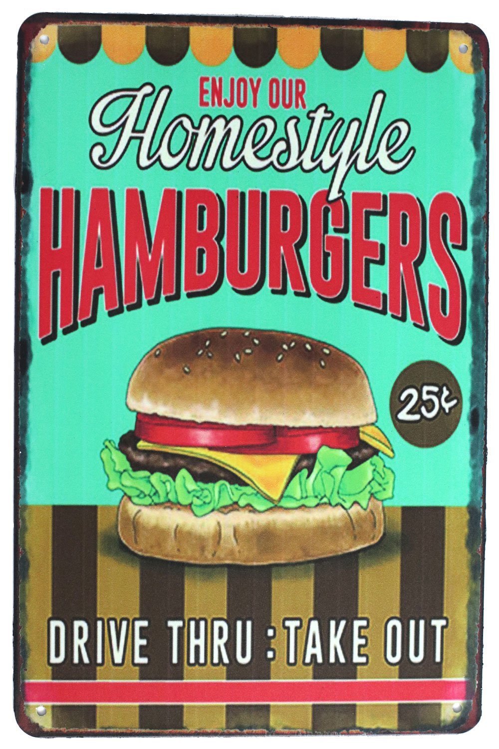 SMAZDFXX Enjoy Our Homestyle Hamburgers, Metal Tin Sign, Vintage Art Poster Plaque Dining Room Kitchen Home Wall Decor Cafes Bar Club 12"x16"