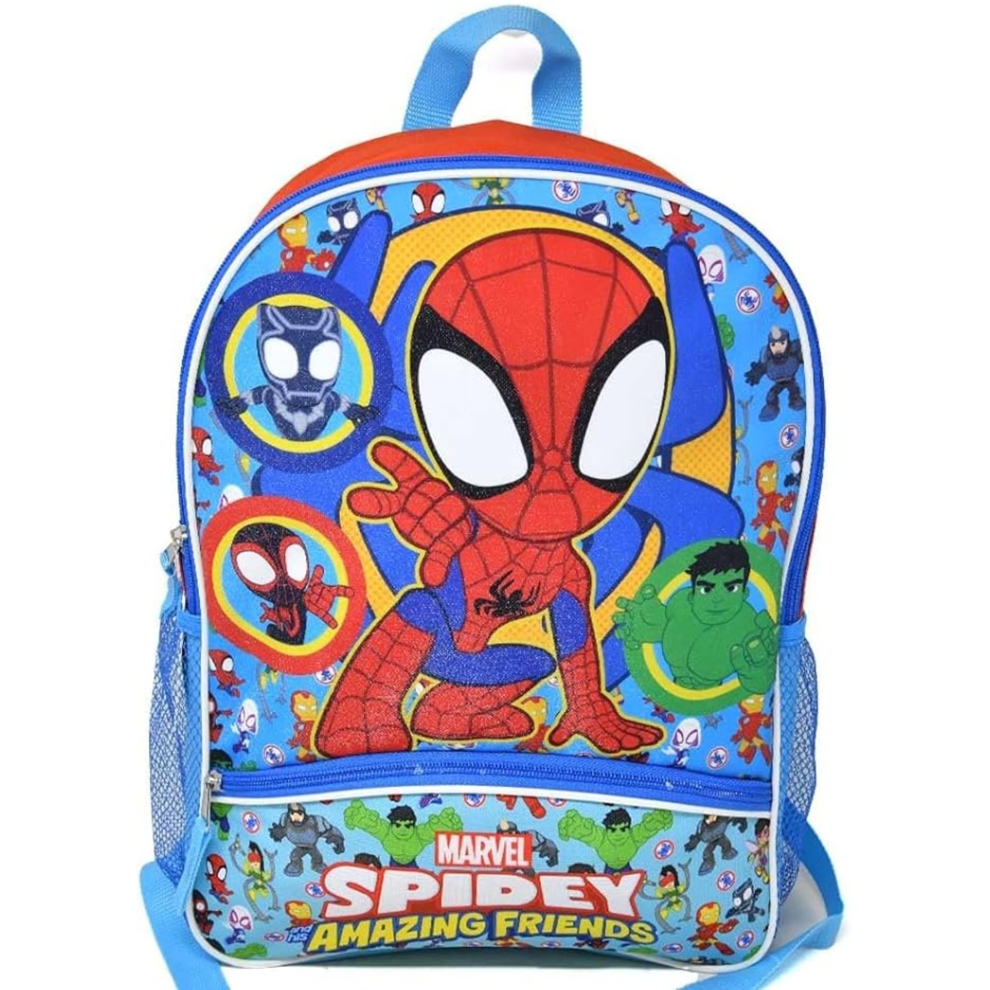 Kids Backpack- Spidey & Friends 16" Backpack Bottom Half Moon with 1 Front Pocket- Lightweight School Bookbag – Perfect for Preschool & Elementary Boys