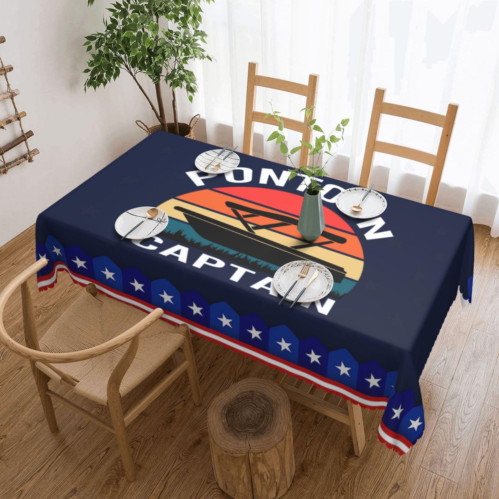 SMAZDFXX Pontoon Captain 54 x 72in Table Cloth,Polyester Rectangle Tablecloth for Kitchen Dining