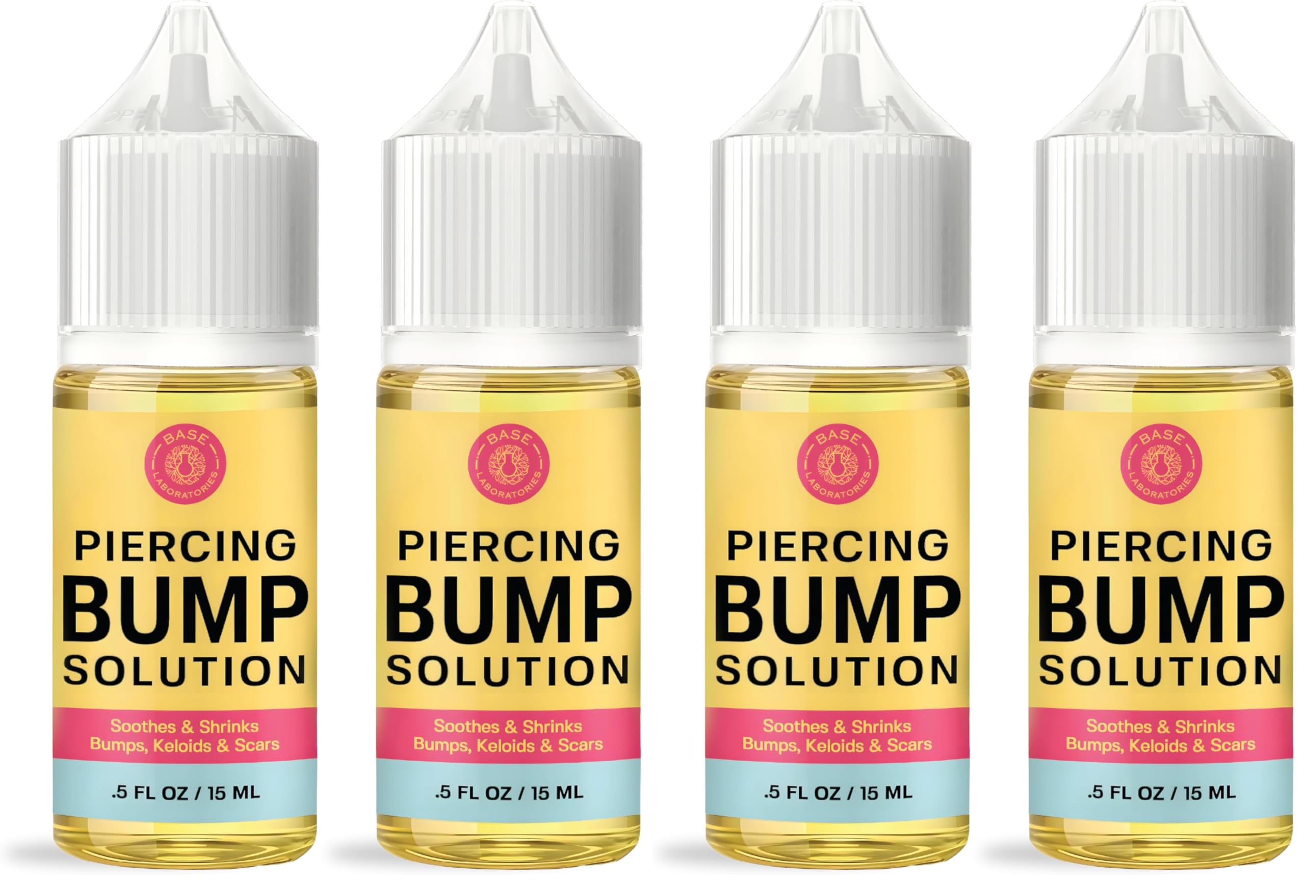 BASE LABORATORIES Piercing Bump Solution &amp; Keloid Bump Removal | Soothing Piercing Aftercare for Piercing Bumps &amp; Keloid Scar Removal | Ear &amp; Nose Keloid Bumps Piercing Aftercare Solution Oil | 0.5 oz