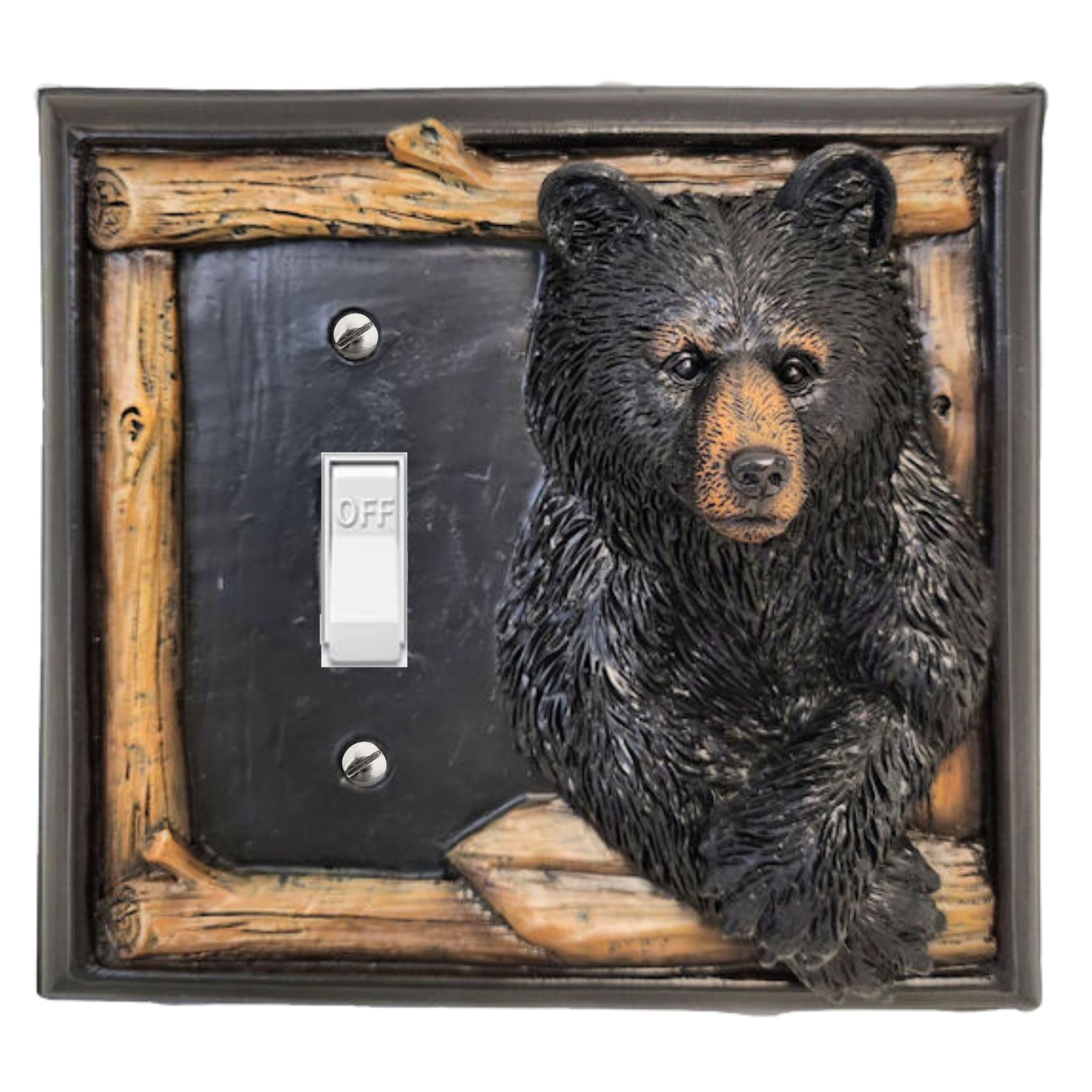BestGiftEver Single Toggle Decorative Light Switch Cover Plate with Black Bear and Tree Branch Accents - Rustic Electrical Cover Plate for Lodge Cabin