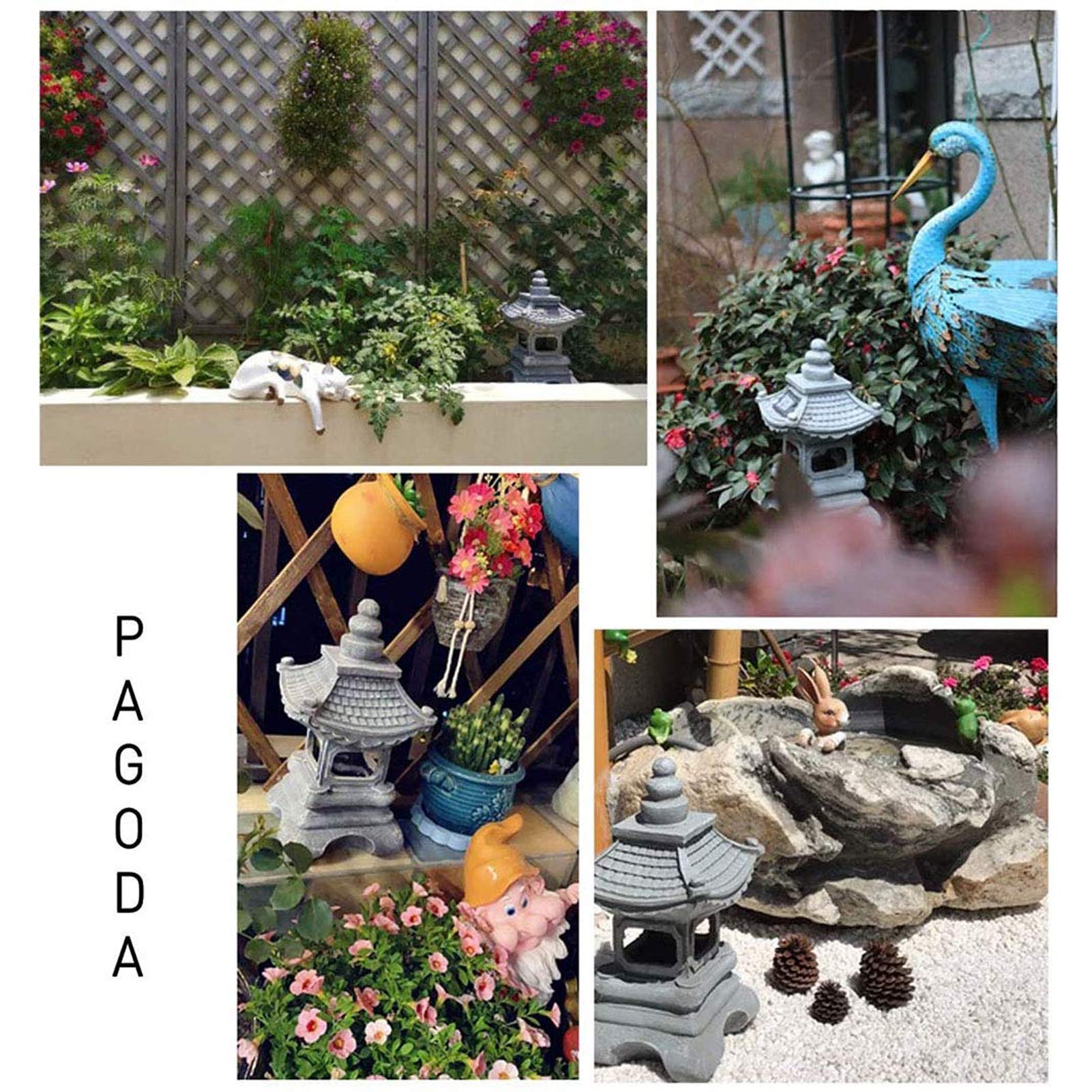 Outdoor Japanese Tachi-Gata Style Solar Zen Garden Lights Lanterna Pagoda Light Solar Floor Garden Lampada in resina impermeabile Statua Fattoria Balcone Decorazione creativa Lampada,17*34cm