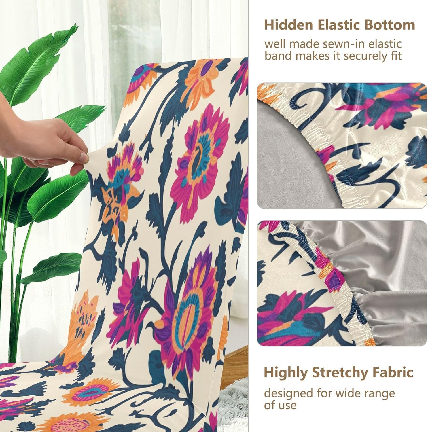 ALAZA Chair Covers for Dining Room, Colorful Indian Tribal Floral Stretch Chair Cover Sets Chair Protector Removable Washable for Ktichen Restaurant Hotel