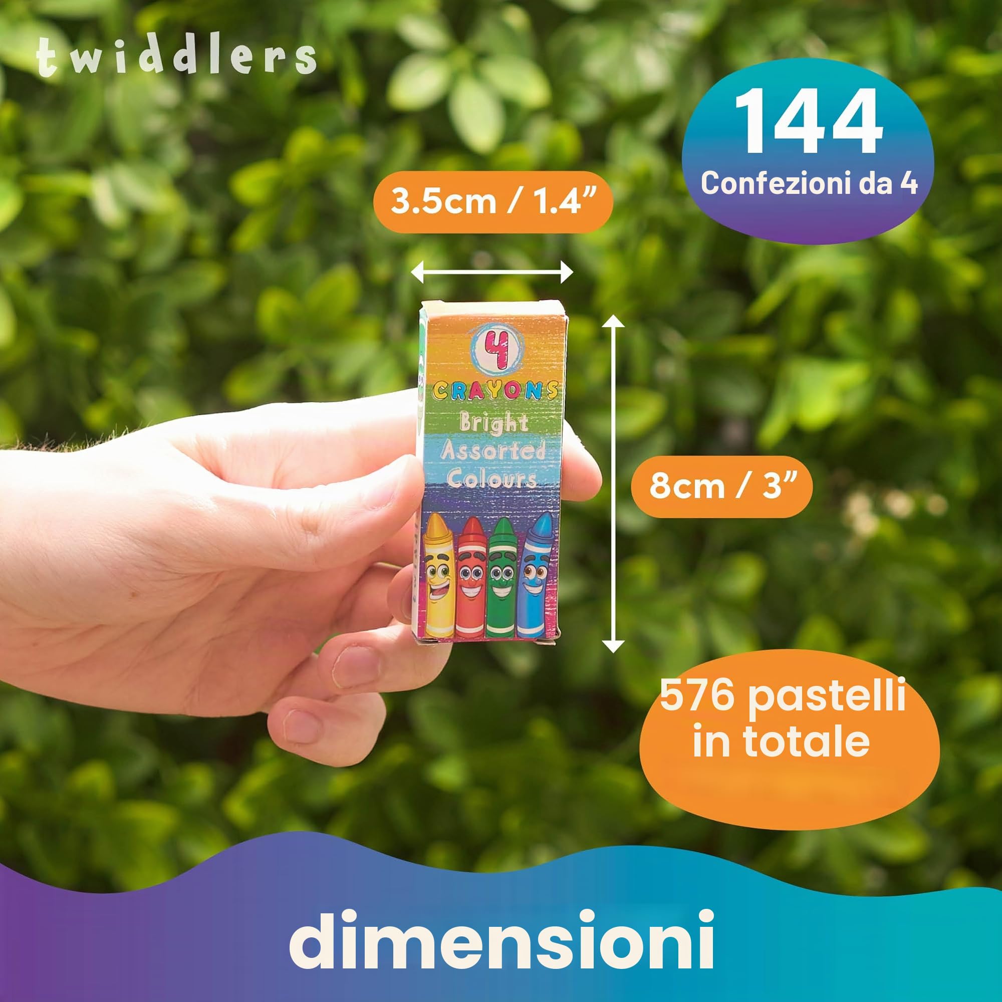 THE TWIDDLERS Mini Pastelli a Cera, 144 Pacchetti da 4 Colori, 576 Pezzi | Regalini Fine Festa Compleanno, Gadget Bambini, Pignatta, Kit Ristorante, Scuola, Asilo Nido