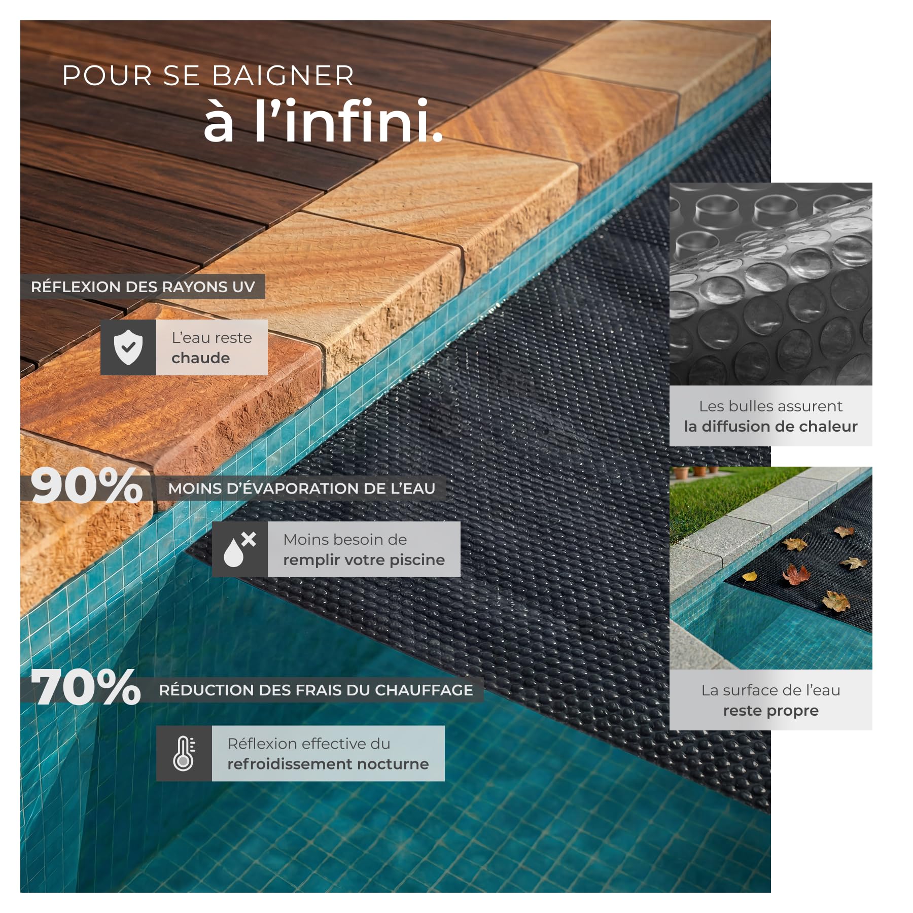 tectake® Bache a Bulle Piscine 1,6 x 2,6 m, Bache Piscine Adaptable à la Taille souhaitée, Bâche de Protection et Chauffage Solaire rectangulaire Piscines, Spa, Bassin, Faible évaporation de l'eau