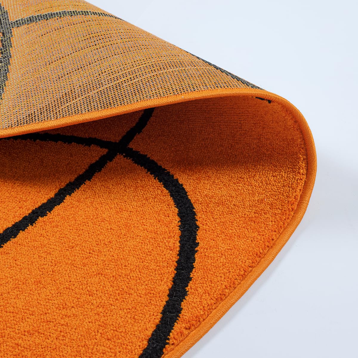 the carpet Lou Tapis doux pour enfants, tapis de jeu, poils doux et douillets, facile à entretenir, couleurs résistantes, motif de basket-ball, orange, 160 cm de diamètre