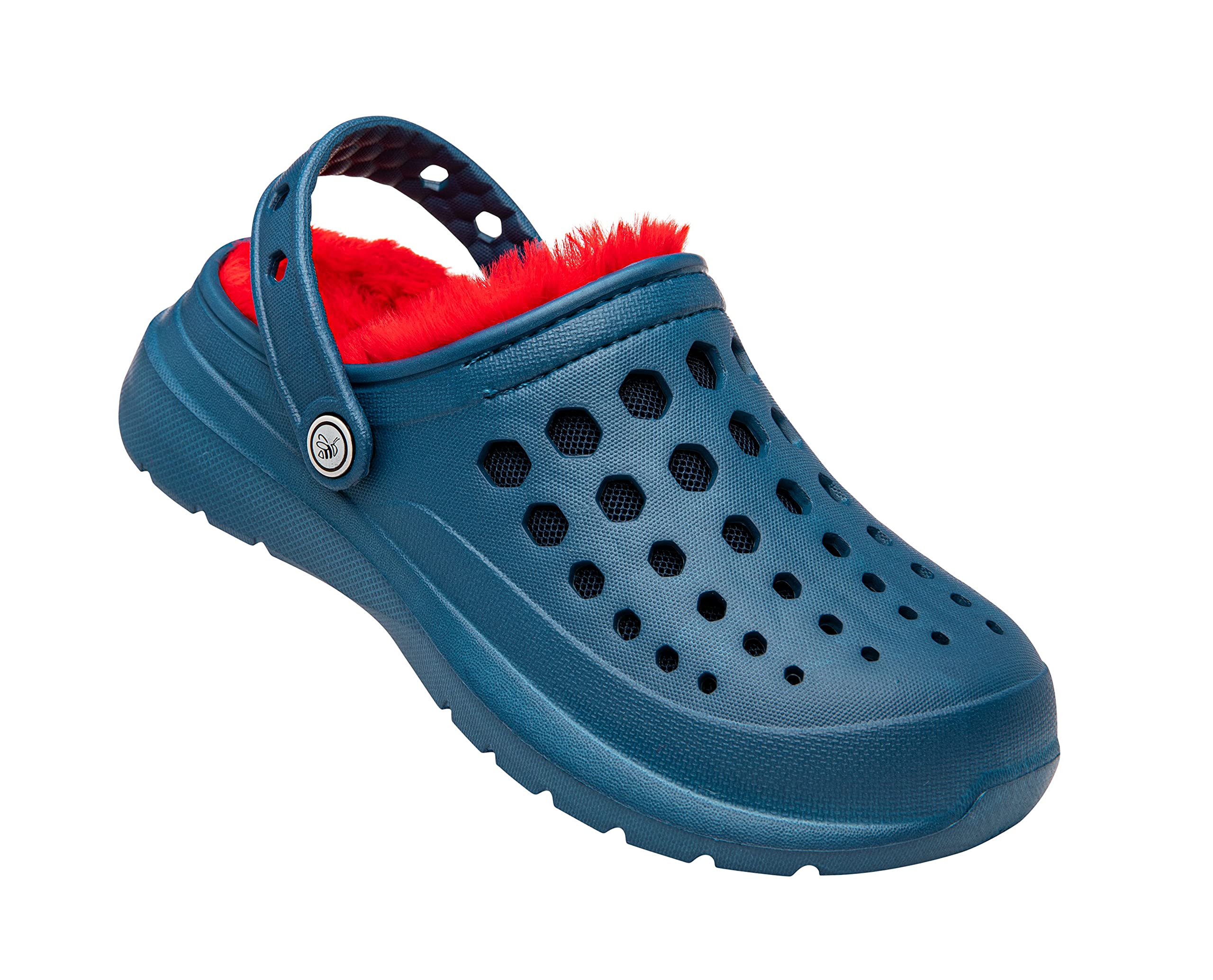 JoybeesKid's Cozy Lined Clog | Extra Cozy Comfort Slipper for Little Kids and Toddlers, Navy/Red, 8-9 Toddler