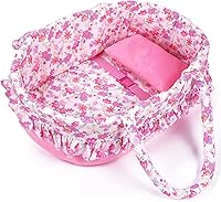 BABESIDE Pink Floral Reborn Doll Bassinet with Pillow & Carrier - Foldable Bed for 17-22 Inch Lifelike Dolls