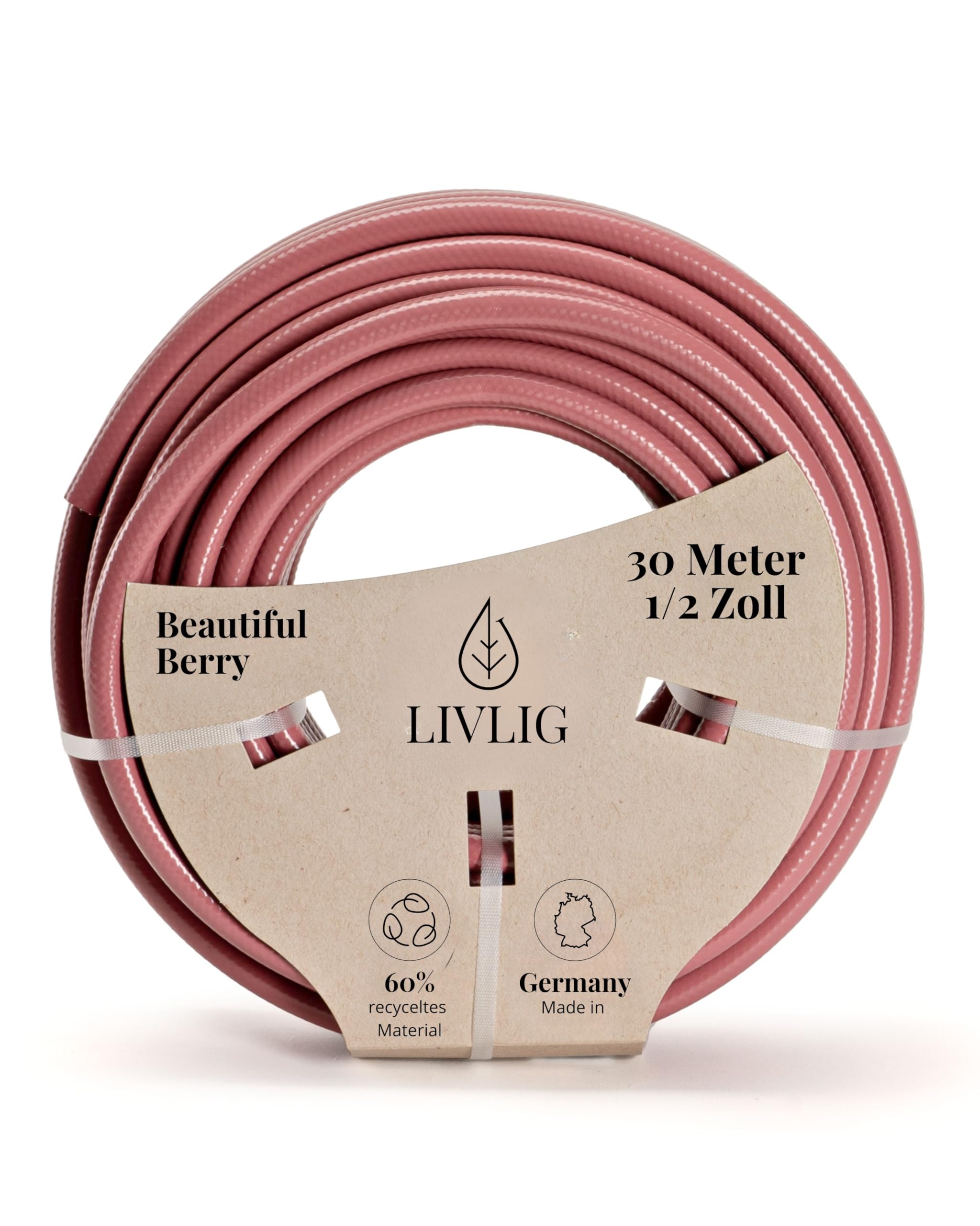 LIVLIG Garden Hose 30m, hosepipes for Garden 1/2 inch Made in Germany, 30m Hose Pipe Made of Recycled PVC, dimensionally Stable, Colour: Berry