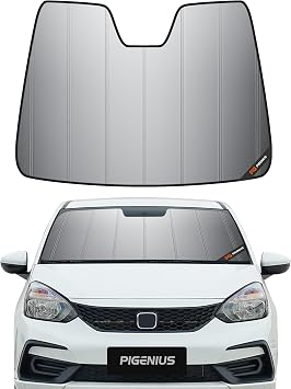 Pigenius Windshield Sunshade for Honda Fit 2009-2013 Gen 2 / GE8 Hatchback, Premium Grey Leather Finish