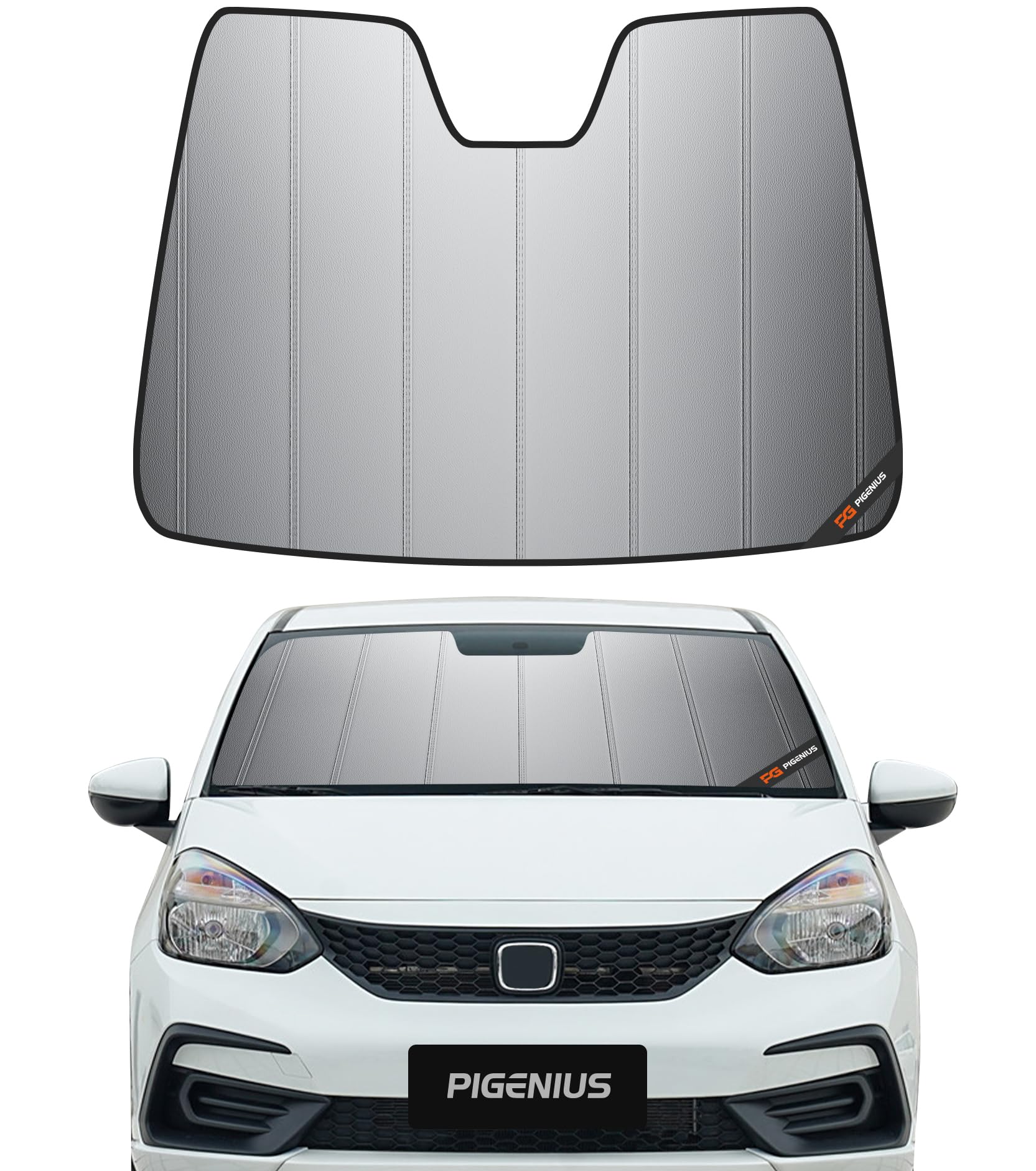 Pigenius Windshield Sunshade for Honda Fit 2015-2020 (Gen 3 / GK5) Hatchback, Premium Grey Leather Finish