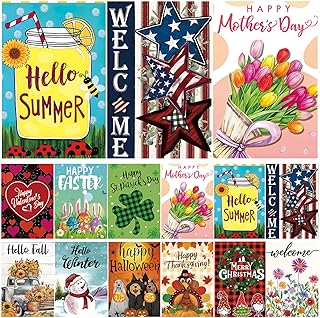 Seasonal Garden Flags Set of 12, Double Sided 12x18 Inch Yard Flags,Smal...