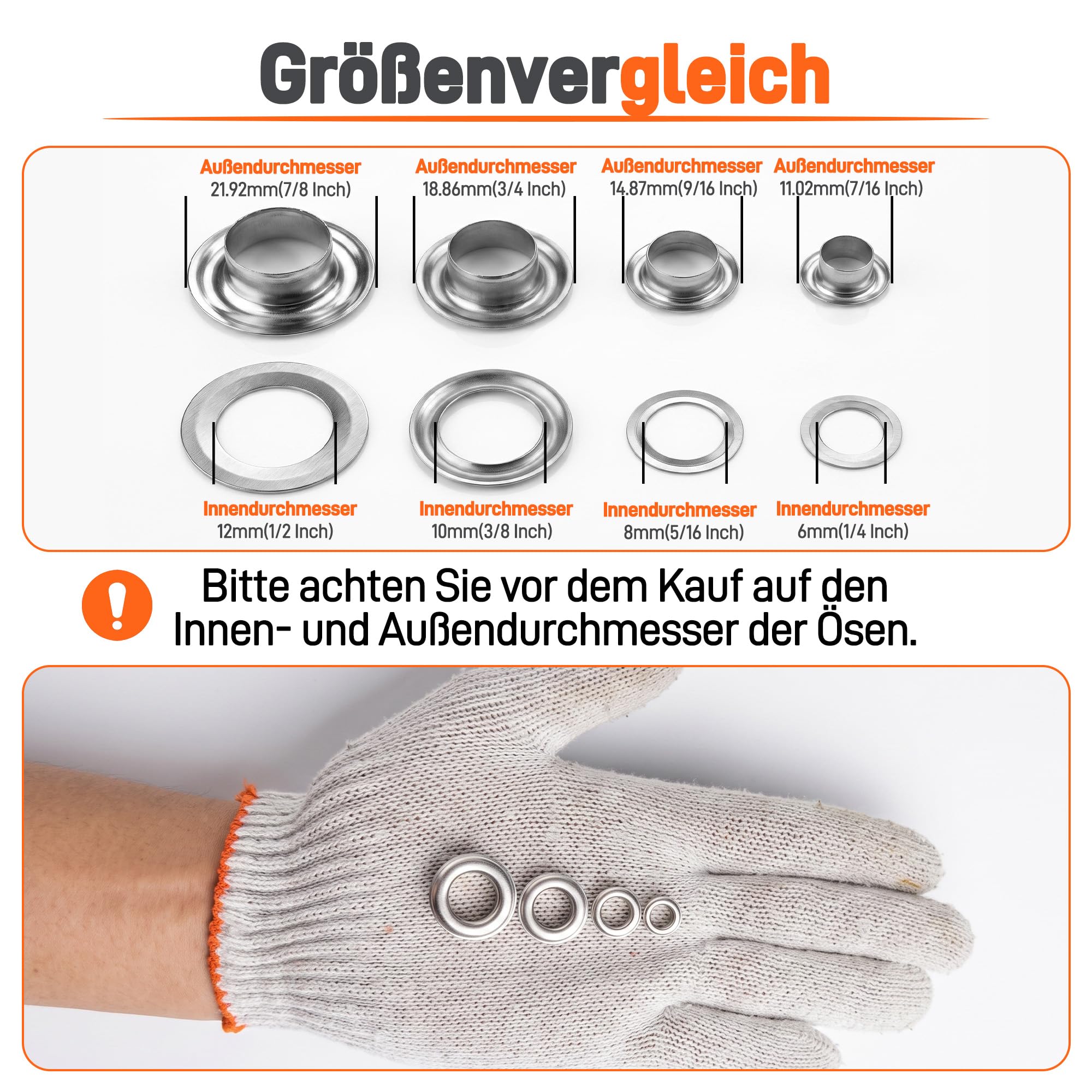 Ösenzange Set mit 400 Ösen,4 Größen 6/8/10/12mm,für Planen und Stoff