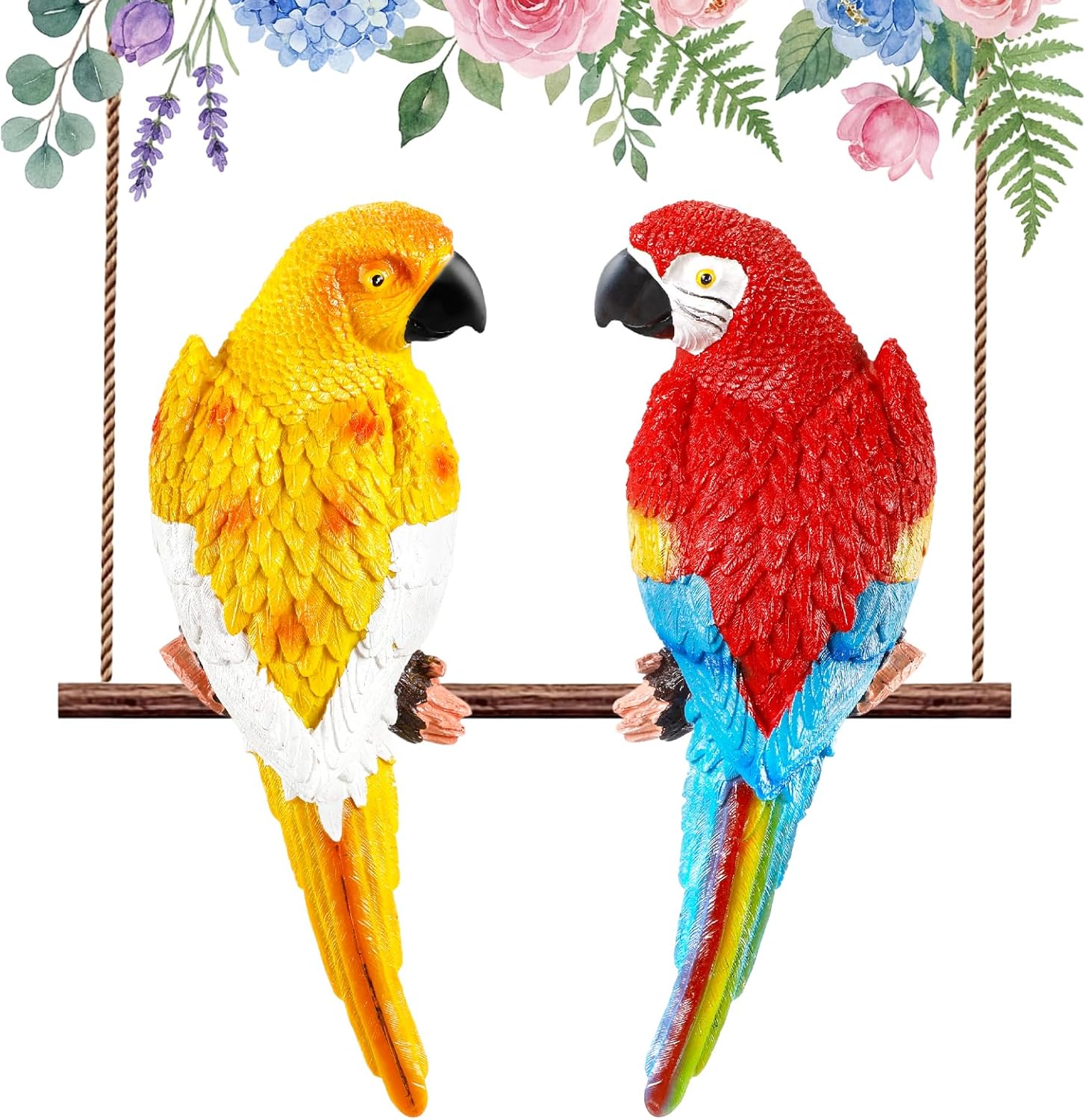 Jetec Parrot Decor Outdoor Tiki Bar Decor Large Realistic Parrot Statues Outside Lifelike Bird Sculptures Garden Patio Yard Lawn Figurines for Tropical Animal Tree Wall(4 Pcs,Blue,Red,Yellow,Green)