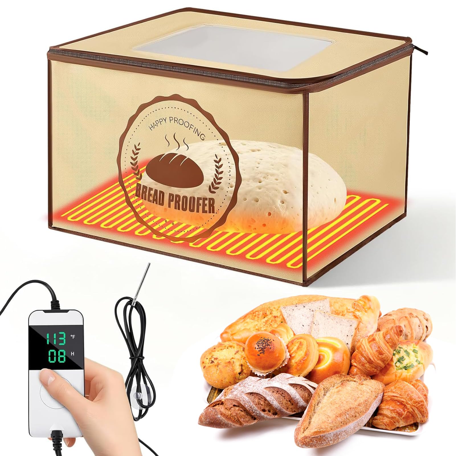 Faltbare Brotgärbox, 28 l, elektrischer Teig-Proofer mit 5-45 ℃ Temperaturregelung & 12h Timer, große Teiggärbox, für Sauerteig, Brot, Pizza, Joghurt, Backen & Gärung