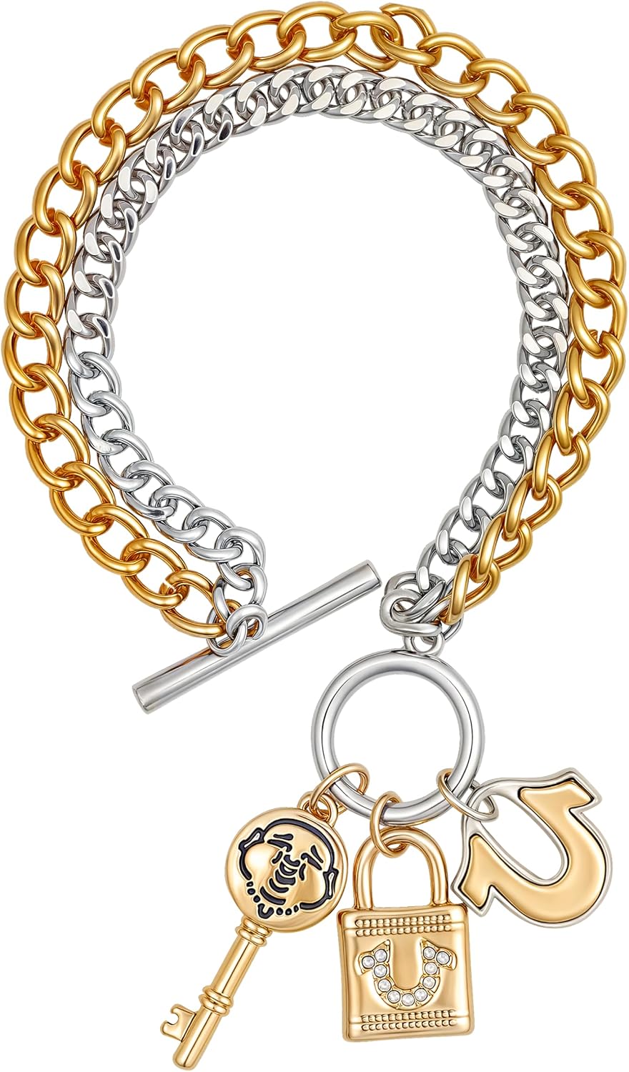 True Religion Two-Tone Key & Lock Charm Bracelet